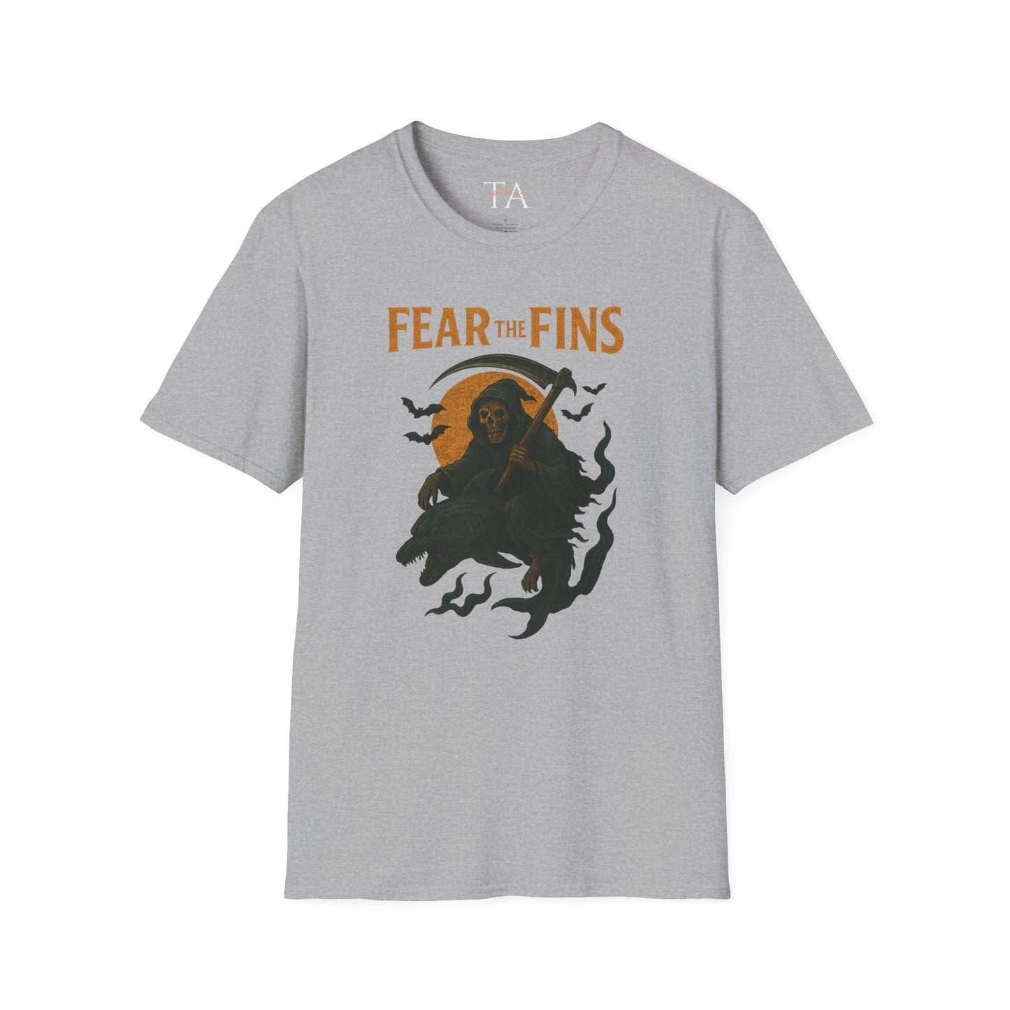 Miami Dolphins Halloween Unisex T-Shirt - Fear the Fins - Gifts for Ocean Lovers, Spooky Occasions, Casual Wear, Beach Parties, Horror Tee
