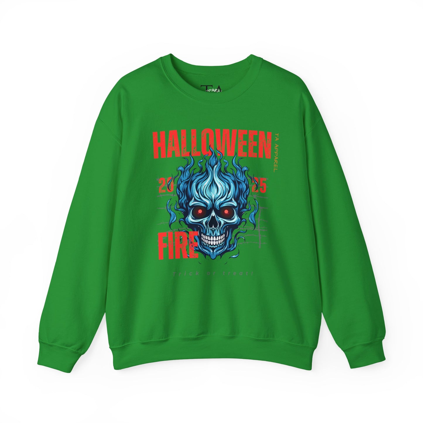 Halloween Fire Skull Sweatshirt, Unisex Crewneck for Fall, Spooky Season Apparel, Gift for Halloween Lovers, Cozy Awareness Top