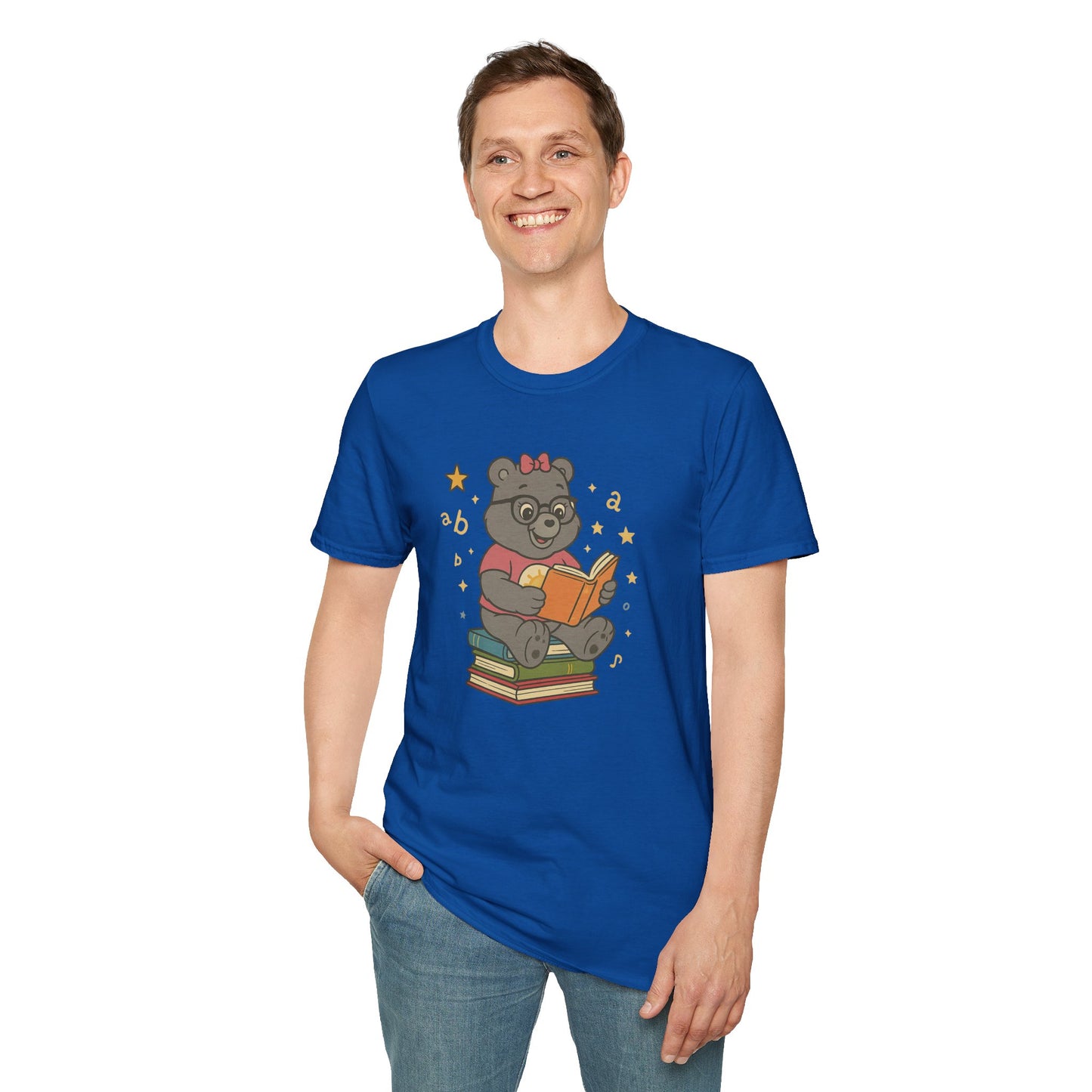 Carebear Jr Book Design Unisex Softstyle T-Shirt, Kids Graphic Tee, Children Reading Shirt, Cute Bear Illustration Top, Retro Style Apparel