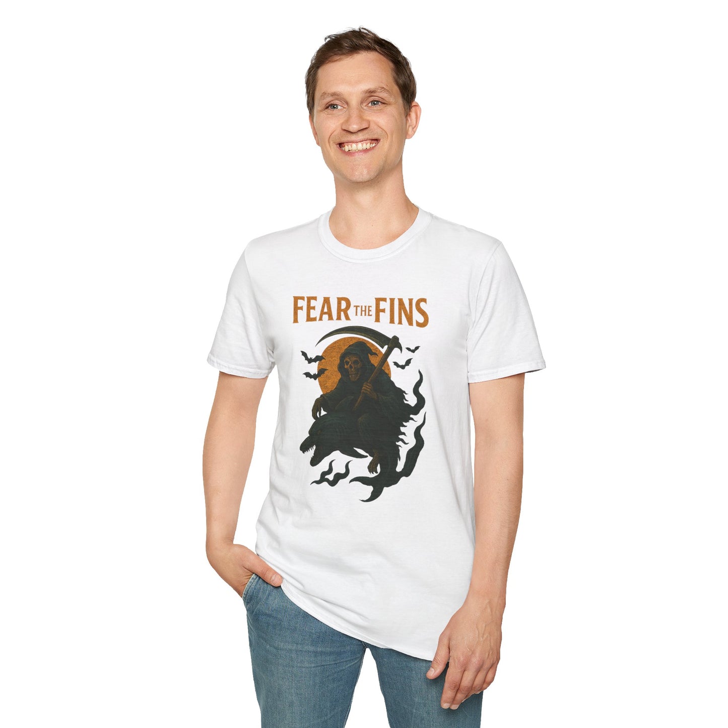 Miami Dolphins Halloween Unisex T-Shirt - Fear the Fins - Gifts for Ocean Lovers, Spooky Occasions, Casual Wear, Beach Parties, Horror Tee
