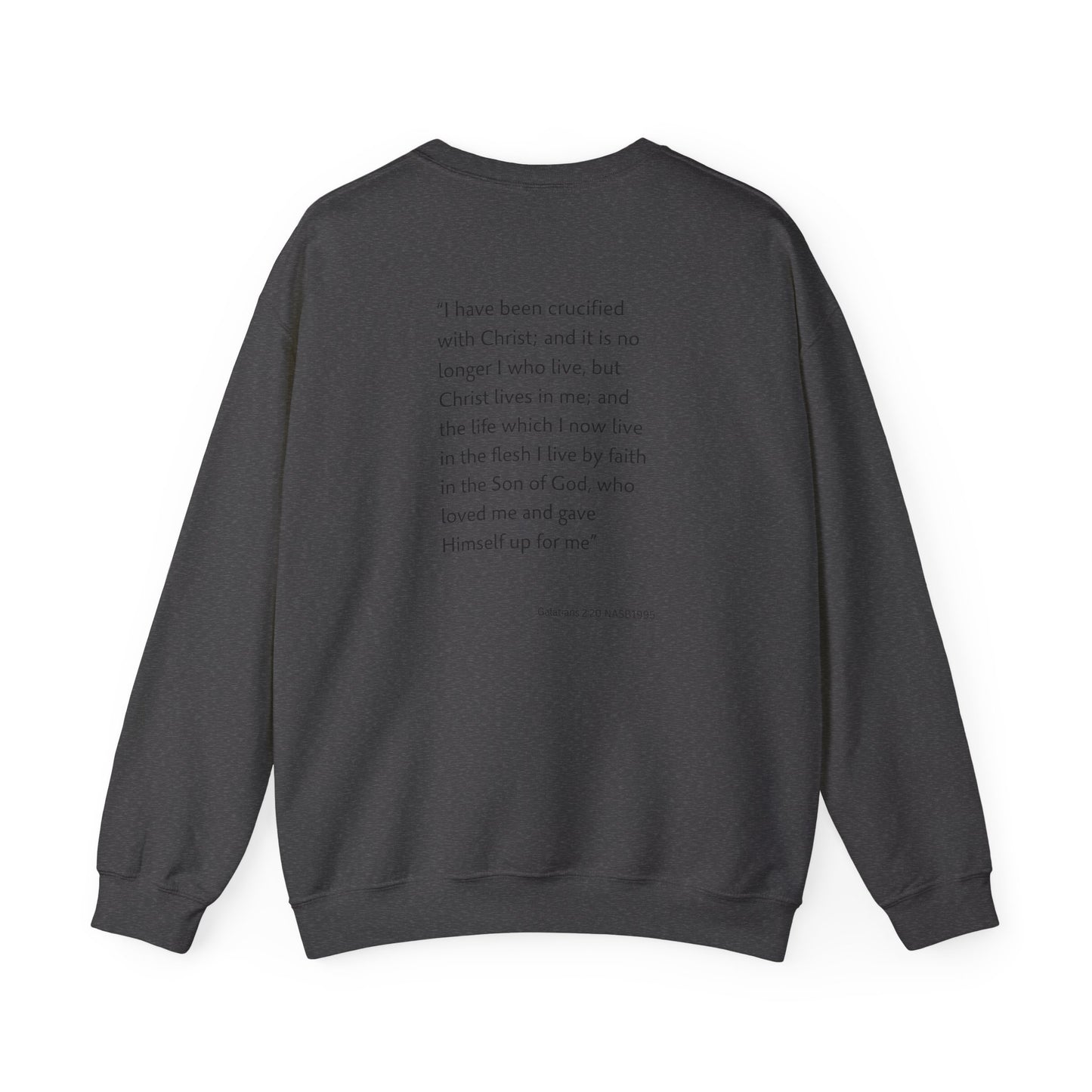 Faith Inspired Crewneck Sweatshirt Barbed Cross Design with Galatians 2:20