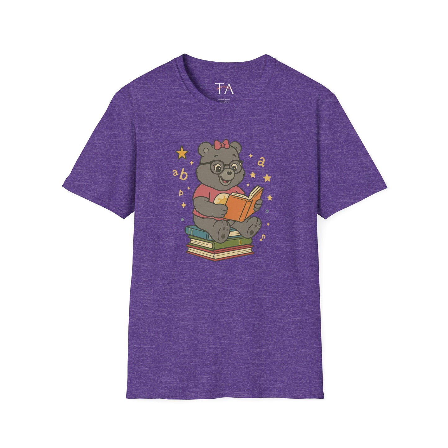 Carebear Jr Book Design Unisex Softstyle T-Shirt, Kids Graphic Tee, Children Reading Shirt, Cute Bear Illustration Top, Retro Style Apparel