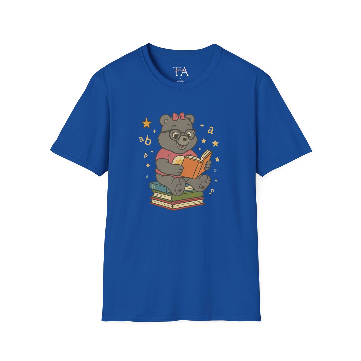 Carebear Jr Book Design Unisex Softstyle T-Shirt, Kids Graphic Tee, Children Reading Shirt, Cute Bear Illustration Top, Retro Style Apparel