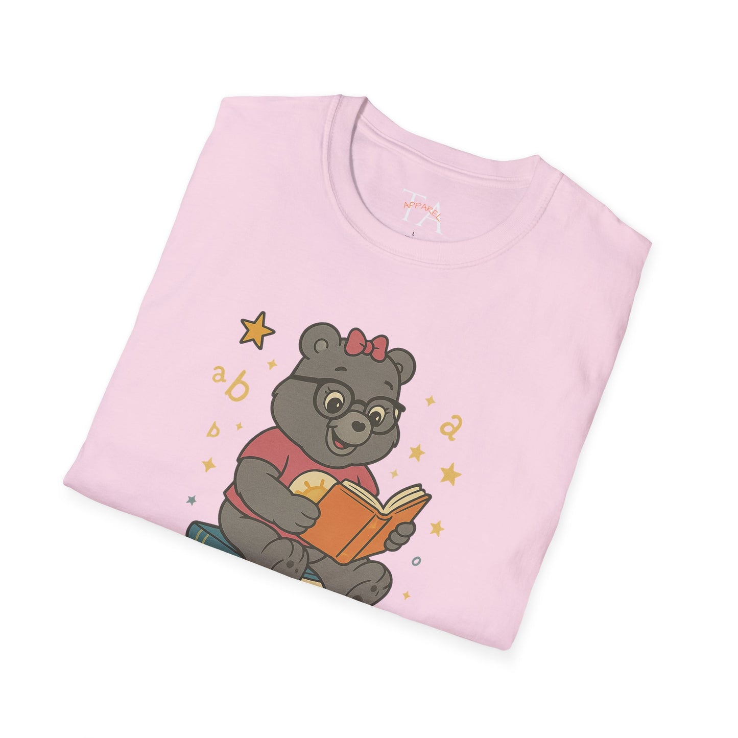 Carebear Jr Book Design Unisex Softstyle T-Shirt, Kids Graphic Tee, Children Reading Shirt, Cute Bear Illustration Top, Retro Style Apparel