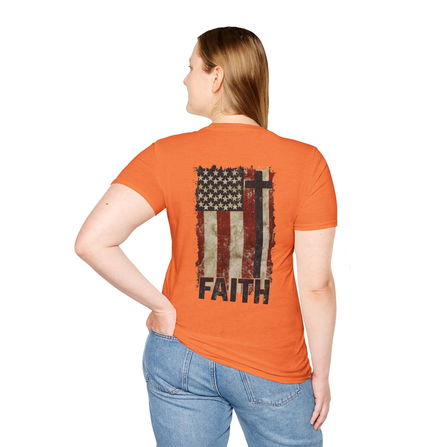 Faith-Inspired Unisex Softstyle T-Shirt, Vintage American Flag Tee, Inspirational Faith Shirt, Christian Apparel, Gifts for Believers