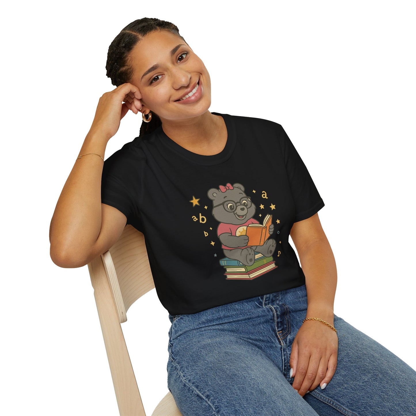 Carebear Jr Book Design Unisex Softstyle T-Shirt, Kids Graphic Tee, Children Reading Shirt, Cute Bear Illustration Top, Retro Style Apparel