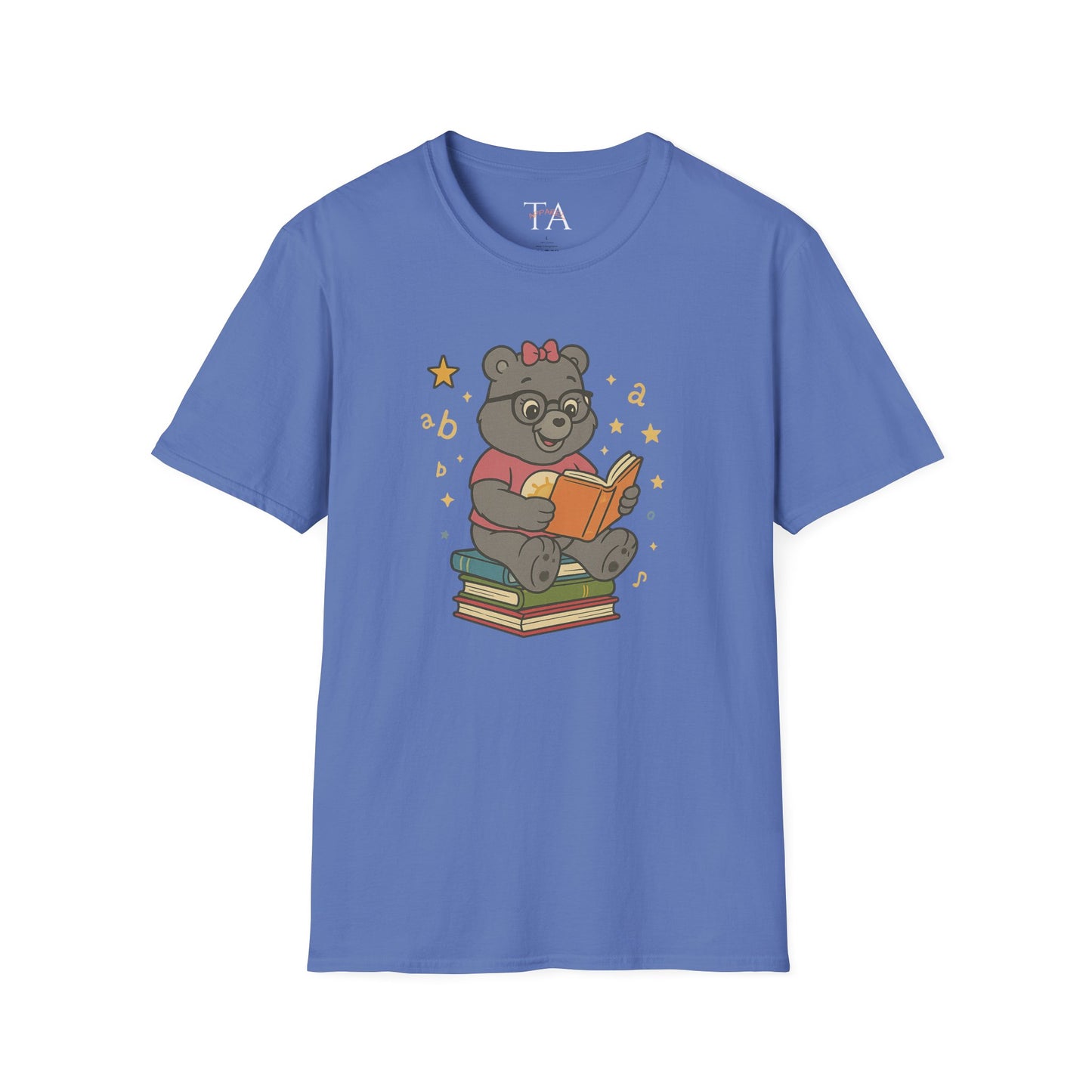 Carebear Jr Book Design Unisex Softstyle T-Shirt, Kids Graphic Tee, Children Reading Shirt, Cute Bear Illustration Top, Retro Style Apparel