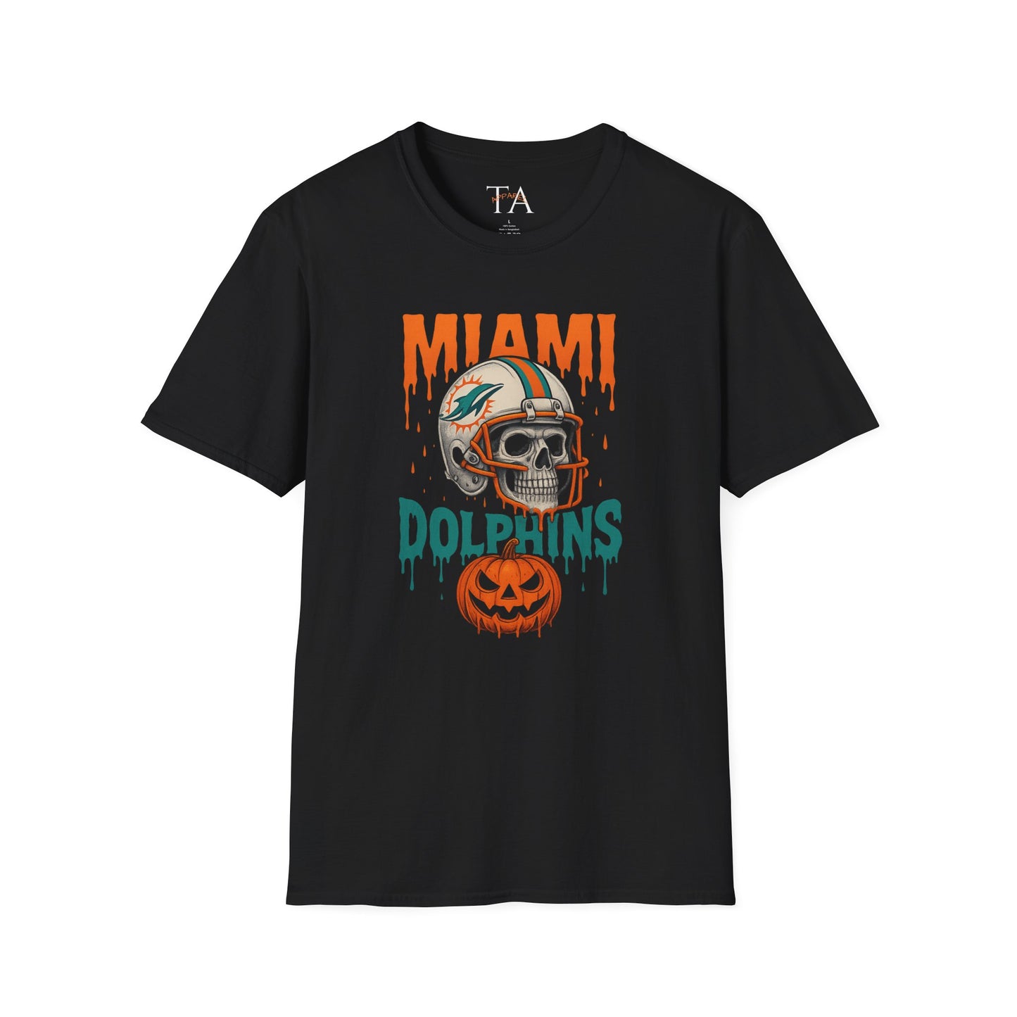 Miami Dolphins Halloween Unisex T-Shirt, Football Fan Tee, Spooky Sports Shirt, Game Day Wear, Fun Halloween Apparel