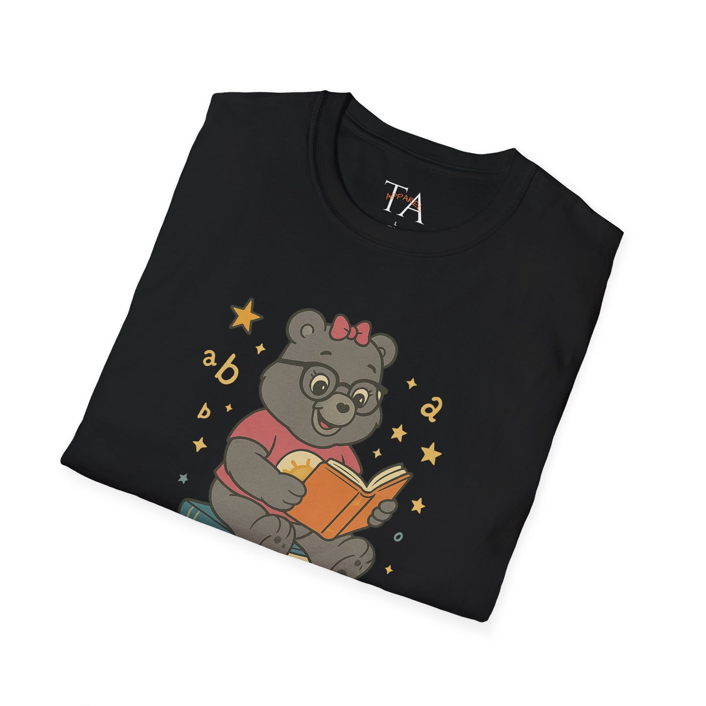 Carebear Jr Book Design Unisex Softstyle T-Shirt, Kids Graphic Tee, Children Reading Shirt, Cute Bear Illustration Top, Retro Style Apparel