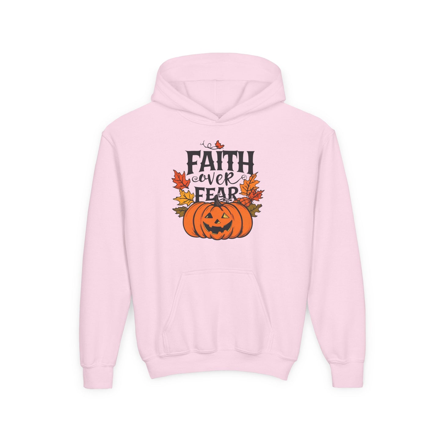 Halloween Faith Over Fear Kids Hoodie - Fall Sweatshirt, Halloween Apparel, Cozy Gift, Pumpkin Design, Inspirational Clothing