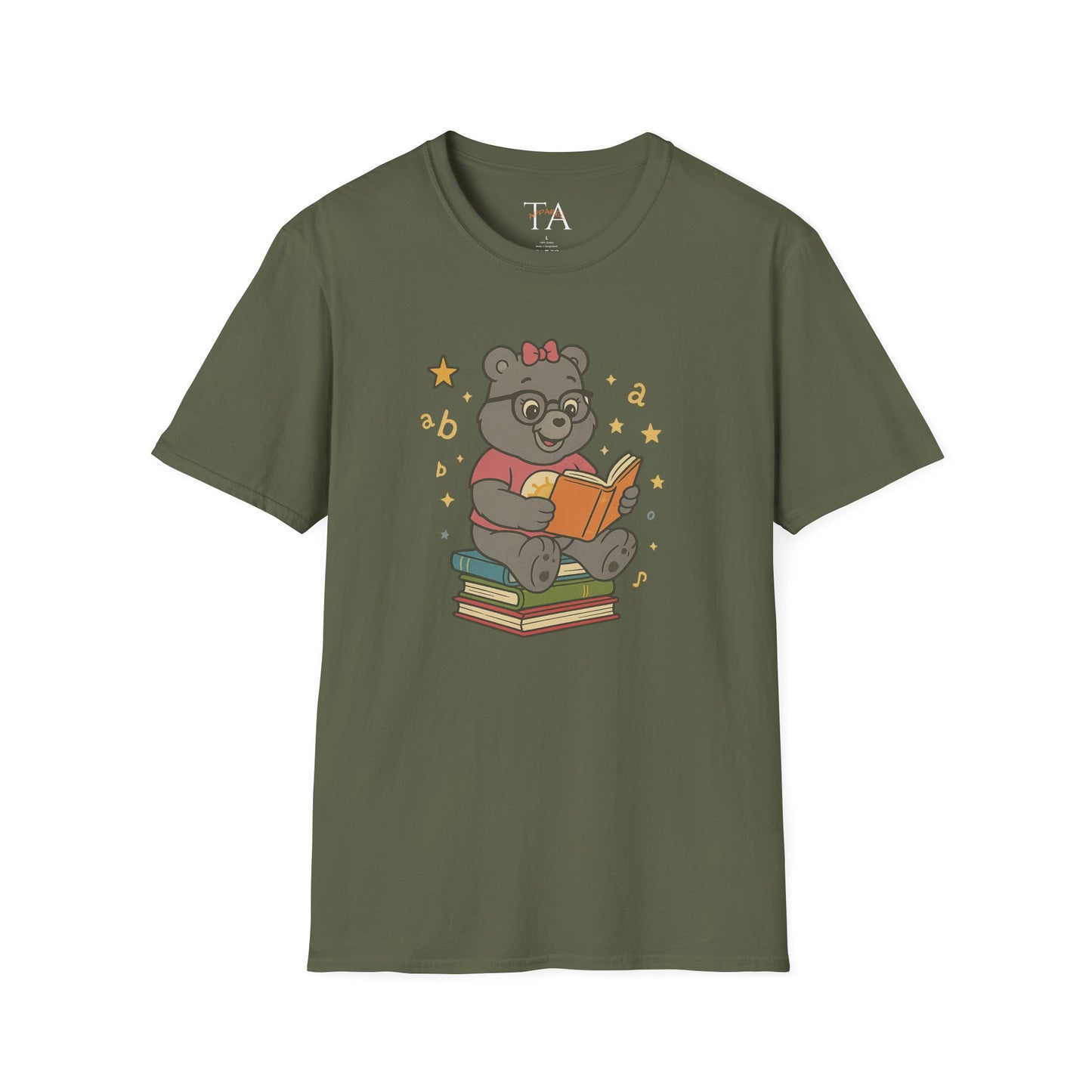 Carebear Jr Book Design Unisex Softstyle T-Shirt, Kids Graphic Tee, Children Reading Shirt, Cute Bear Illustration Top, Retro Style Apparel