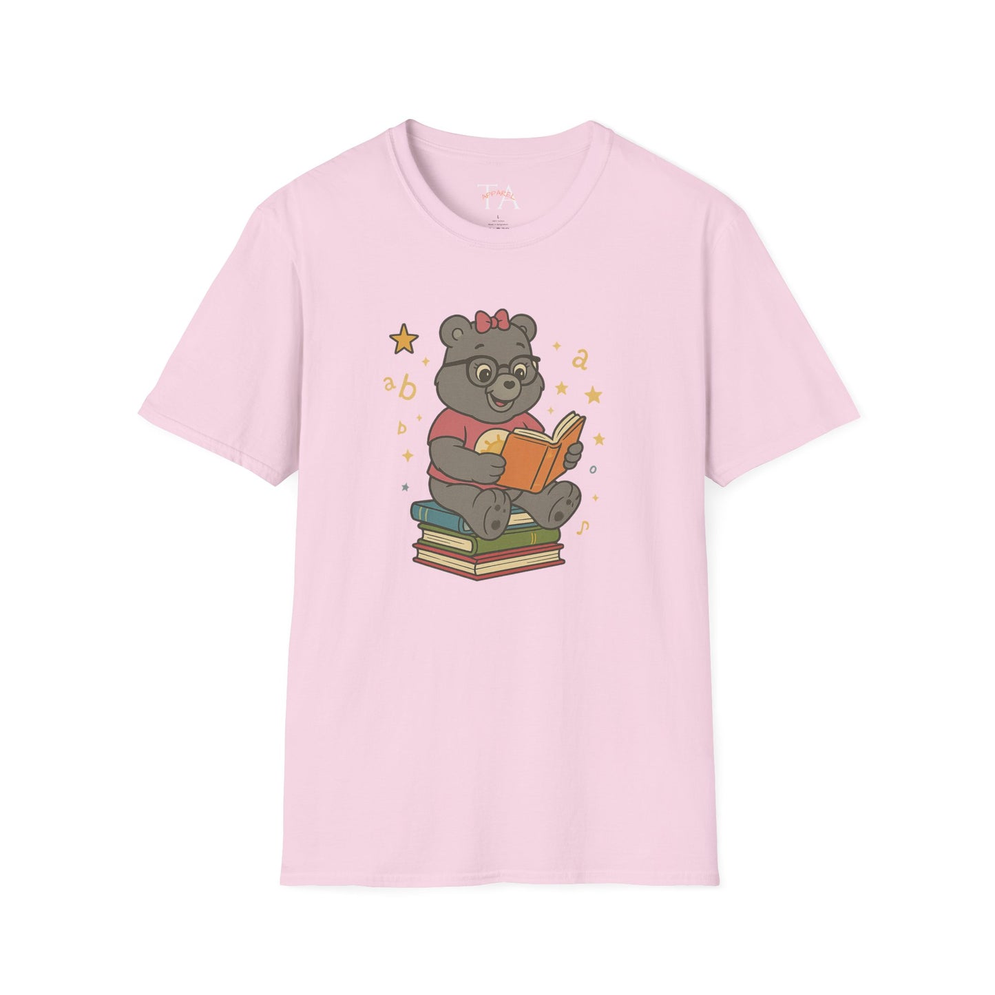 Carebear Jr Book Design Unisex Softstyle T-Shirt, Kids Graphic Tee, Children Reading Shirt, Cute Bear Illustration Top, Retro Style Apparel