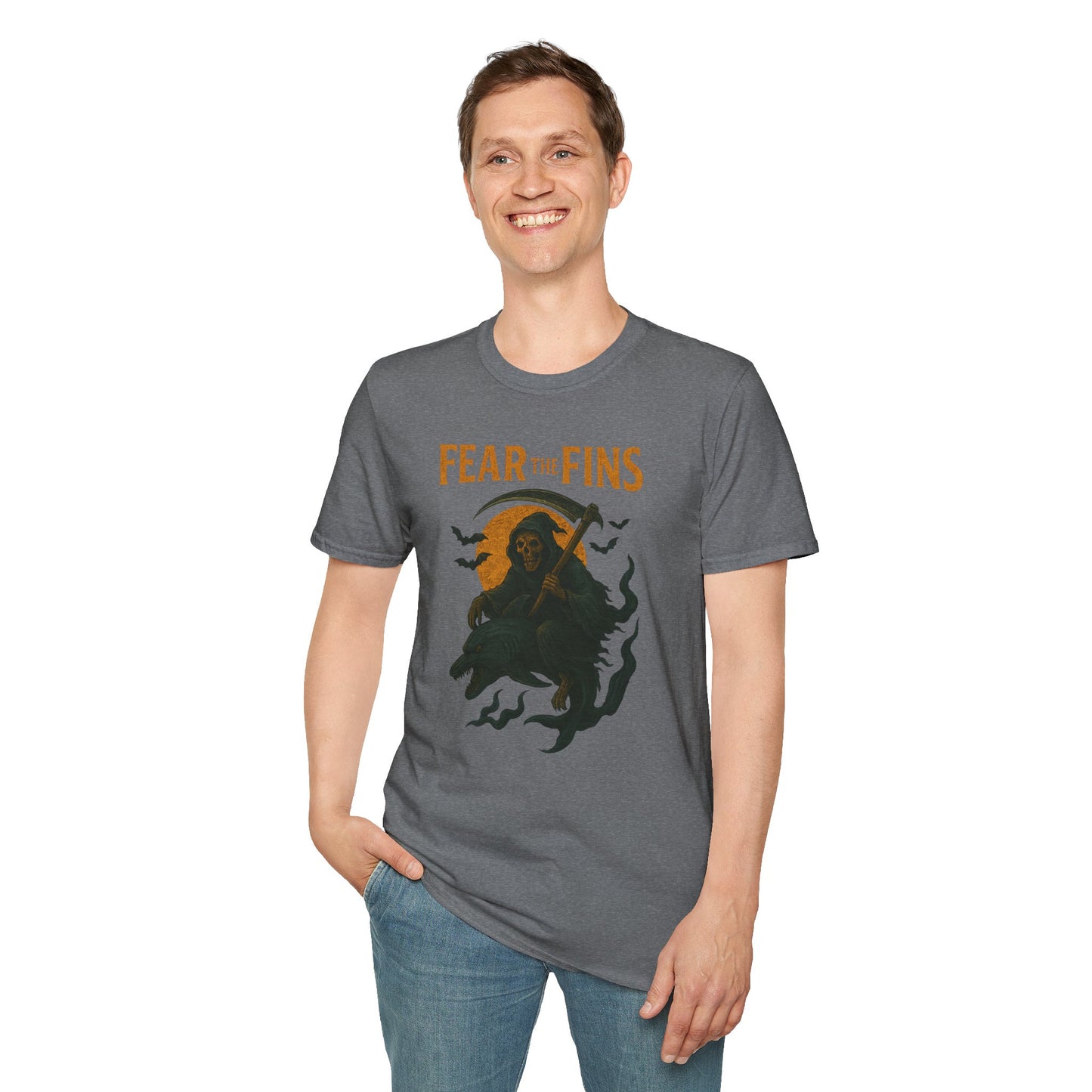 Miami Dolphins Halloween Unisex T-Shirt - Fear the Fins - Gifts for Ocean Lovers, Spooky Occasions, Casual Wear, Beach Parties, Horror Tee