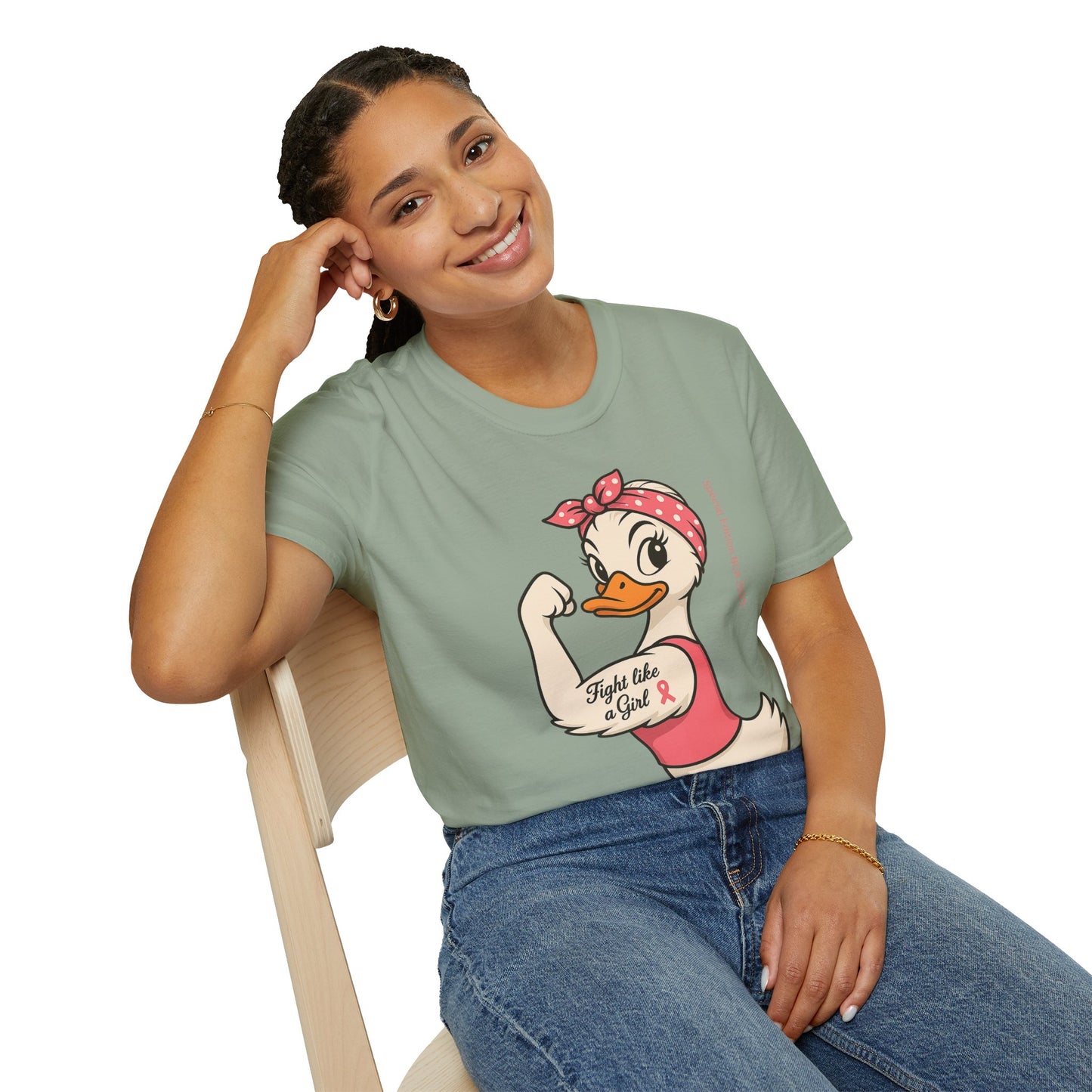 Breast Cancer Awareness Fight Like a Girl Duck T-Shirt, Rosie the Riveter Duck Empowerment Tee, Gift for Her, Feminist Apparel, Cute Graphic