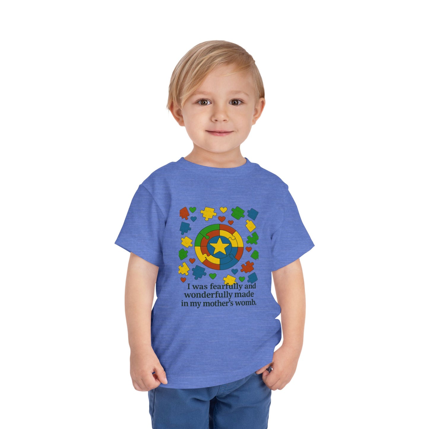 Autism Inspirational Tee - 'Fearfully and Wonderfully Made' - Toddler T-Shirt - Cute Gift for Kids, Baby Shower, Religious Celebrations