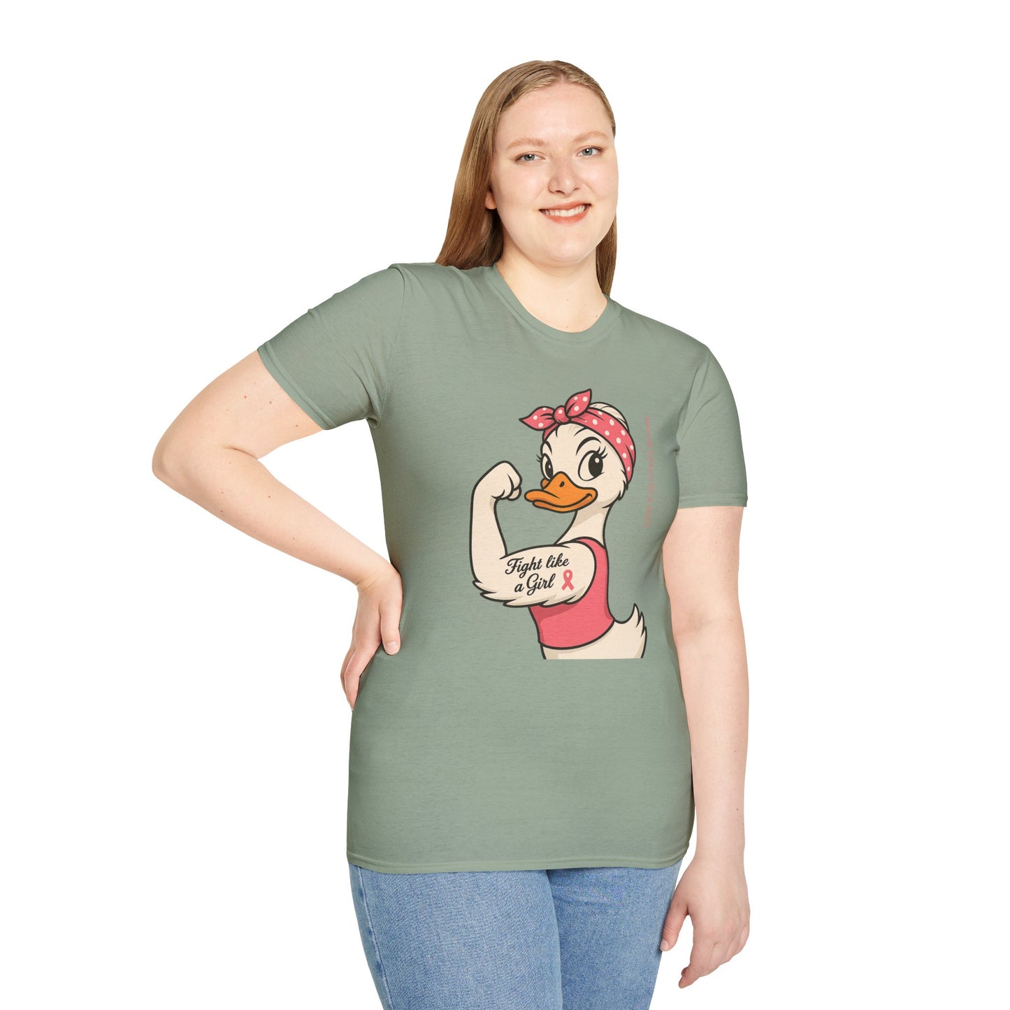 Breast Cancer Awareness Fight Like a Girl Duck T-Shirt, Rosie the Riveter Duck Empowerment Tee, Gift for Her, Feminist Apparel, Cute Graphic