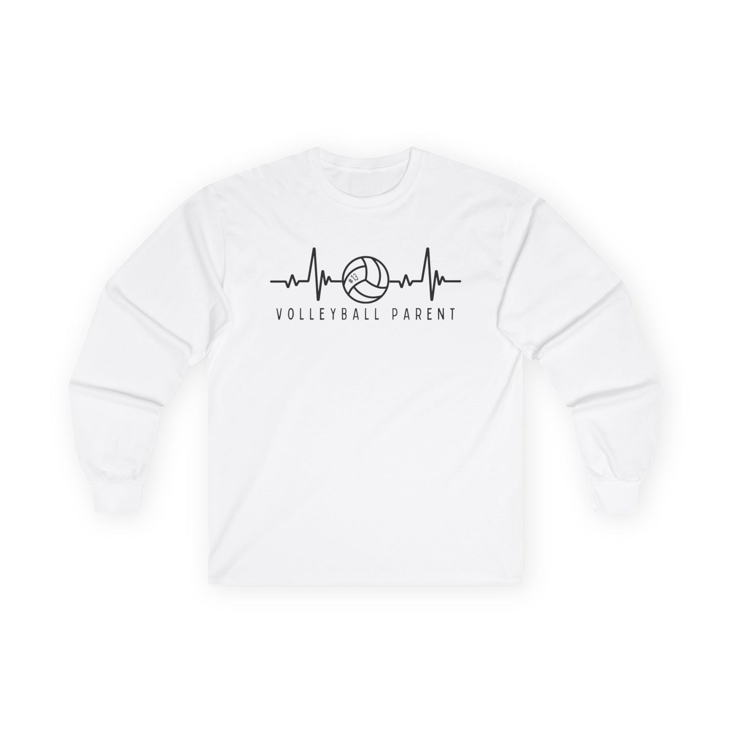 Volleyball Heartbeat Long Sleeve Tee Customizable, Quality Cotton Shirt, Parent Gift, Volleyball Fan Apparel, Sports Lover Top