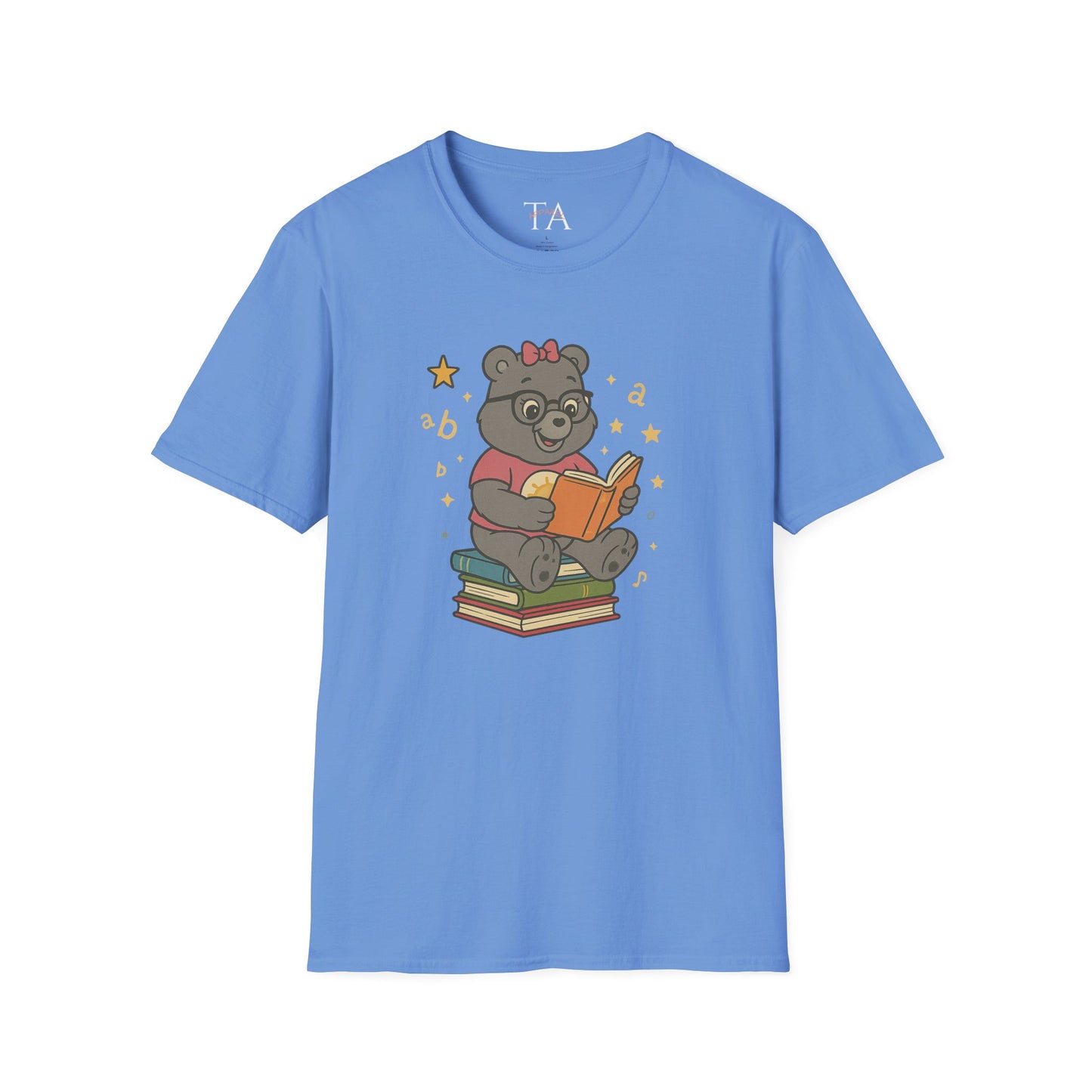 Carebear Jr Book Design Unisex Softstyle T-Shirt, Kids Graphic Tee, Children Reading Shirt, Cute Bear Illustration Top, Retro Style Apparel