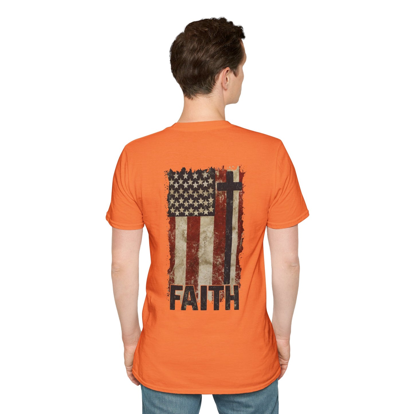 Faith-Inspired Unisex Softstyle T-Shirt, Vintage American Flag Tee, Inspirational Faith Shirt, Christian Apparel, Gifts for Believers