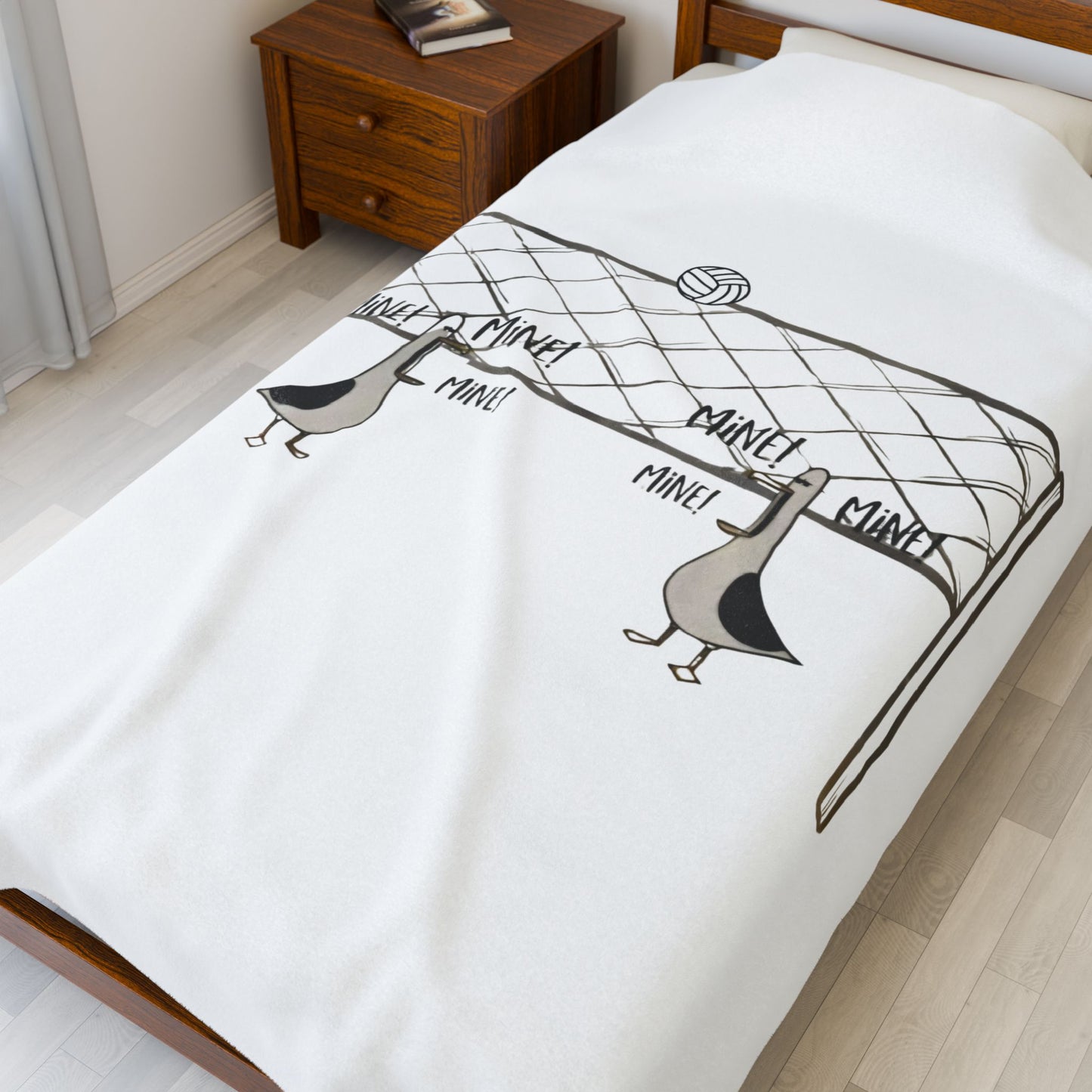 Plush Blanket - Quirky Volleyball Seagull 'Mine' Design | Cozy Throw for Animal Lovers, Home Decor, Gift for Pets