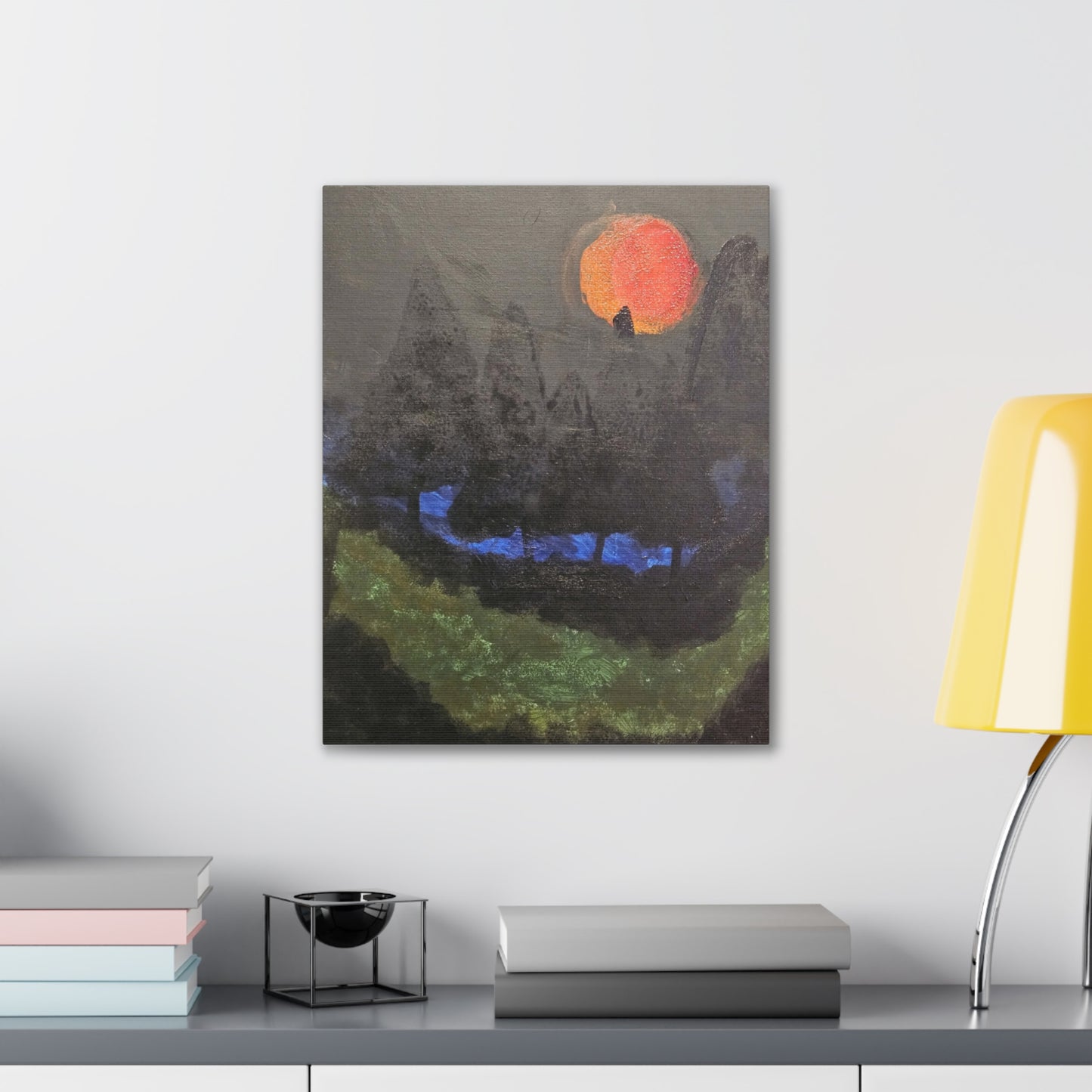 Blood Moon Canvas Wall Art, Landscape Painting, Home Decor, Living Room Decor, Office Art, Gift for Nature Lovers, Sunset Wall Decor