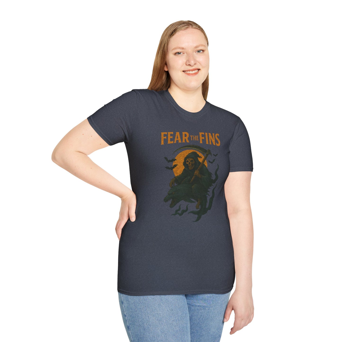 Miami Dolphins Halloween Unisex T-Shirt - Fear the Fins - Gifts for Ocean Lovers, Spooky Occasions, Casual Wear, Beach Parties, Horror Tee