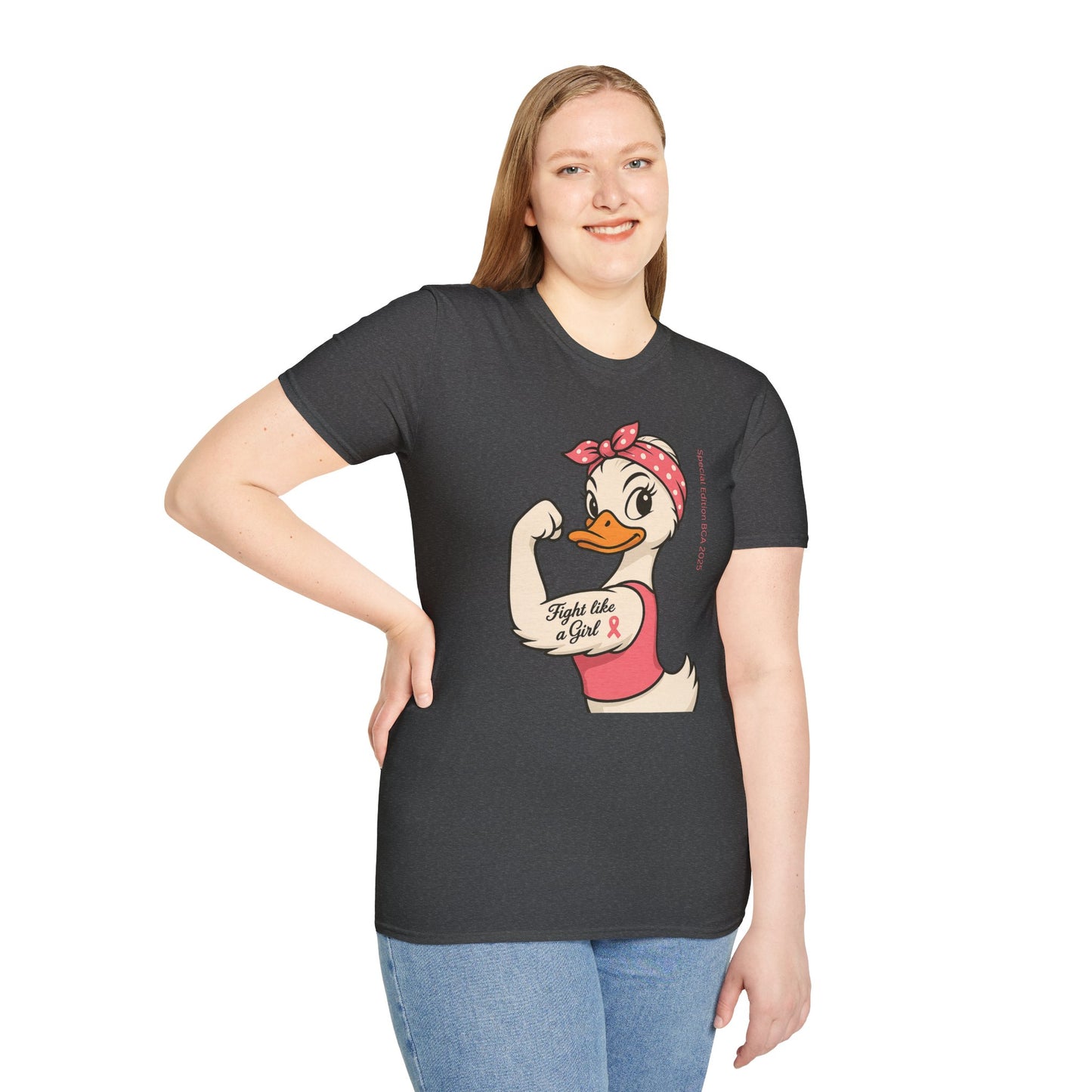 Breast Cancer Awareness Fight Like a Girl Duck T-Shirt, Rosie the Riveter Duck Empowerment Tee, Gift for Her, Feminist Apparel, Cute Graphic