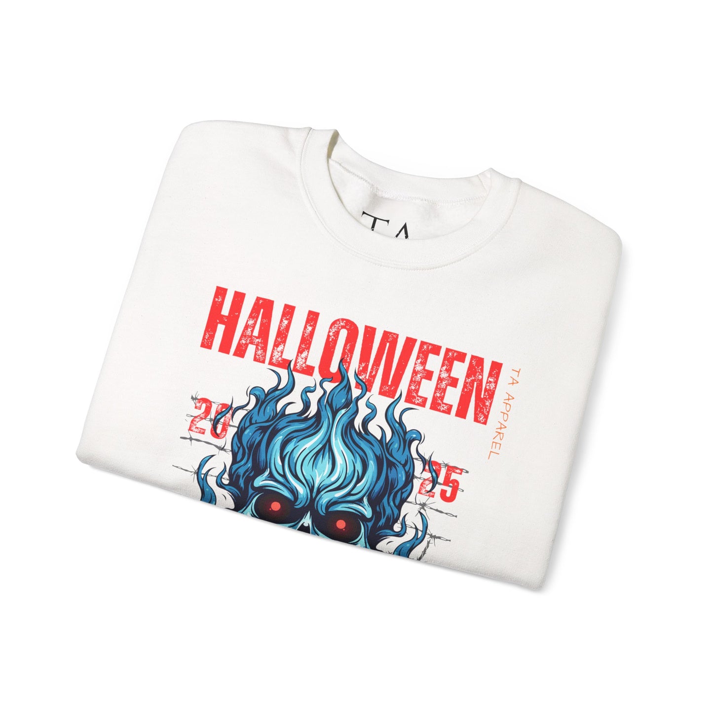 Halloween Fire Skull Sweatshirt, Unisex Crewneck for Fall, Spooky Season Apparel, Gift for Halloween Lovers, Cozy Awareness Top