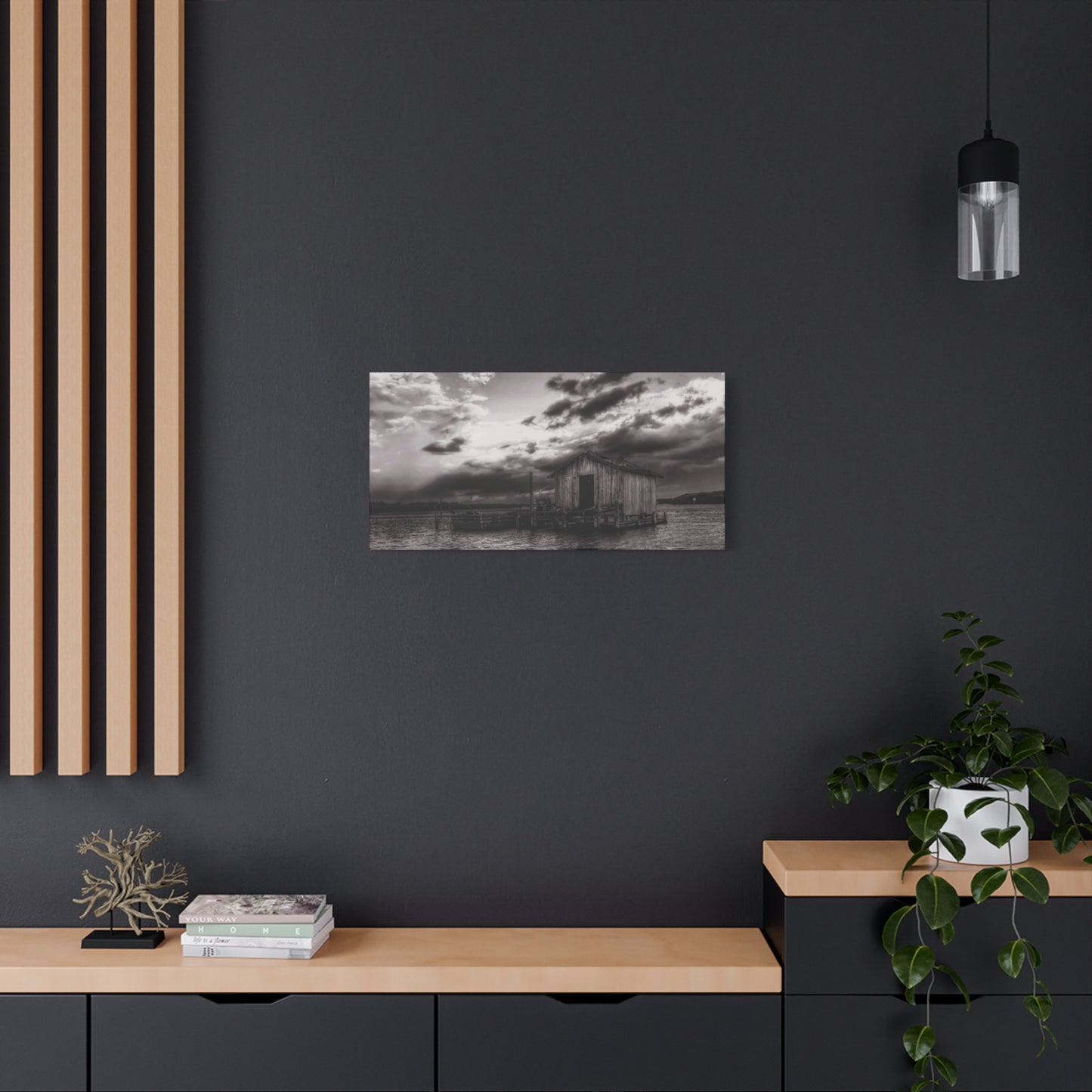 Serene Landscape Canvas Art, Rustic Home Decor, Black and White Wall Art, Perfect for Living Room, Gift for Nature Lovers
