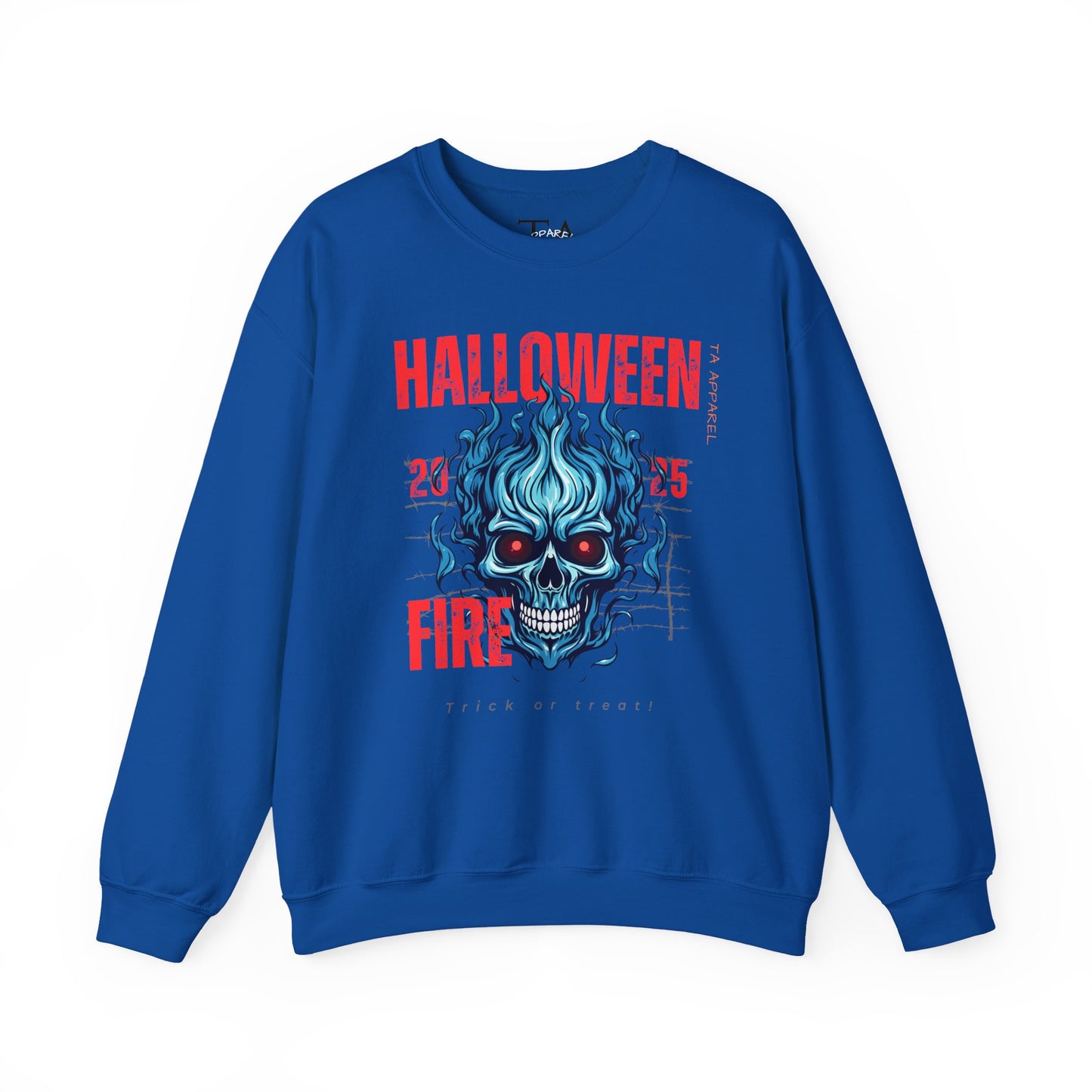 Halloween Fire Skull Sweatshirt, Unisex Crewneck for Fall, Spooky Season Apparel, Gift for Halloween Lovers, Cozy Awareness Top