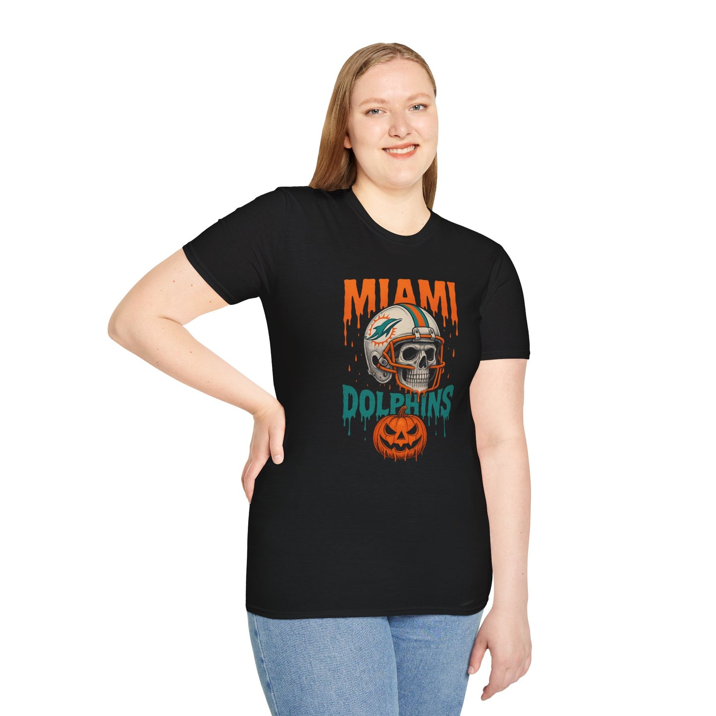 Miami Dolphins Halloween Unisex T-Shirt, Football Fan Tee, Spooky Sports Shirt, Game Day Wear, Fun Halloween Apparel