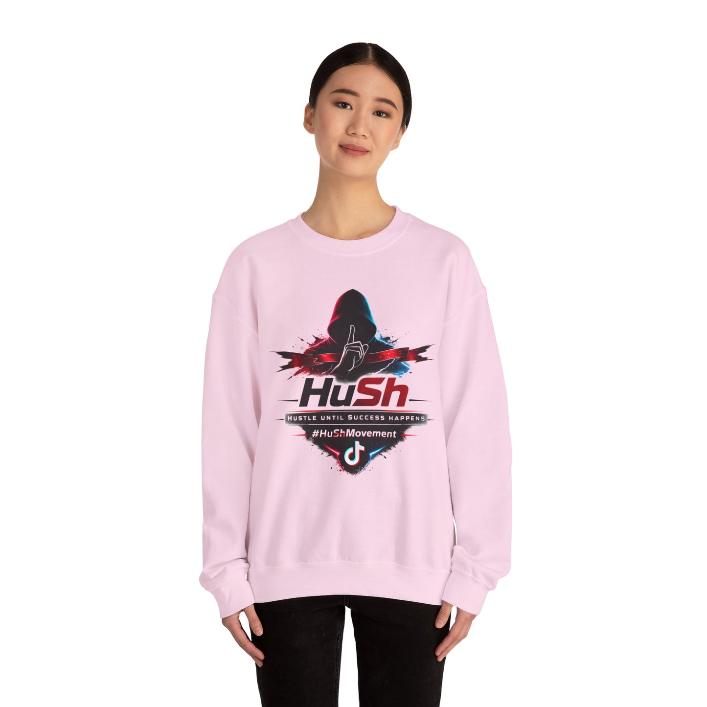 #HuSh Unisex Heavy Blend™ Crewneck Sweatshirt | Hustle Until Success Happens, #HuShMovement TikTok Logo