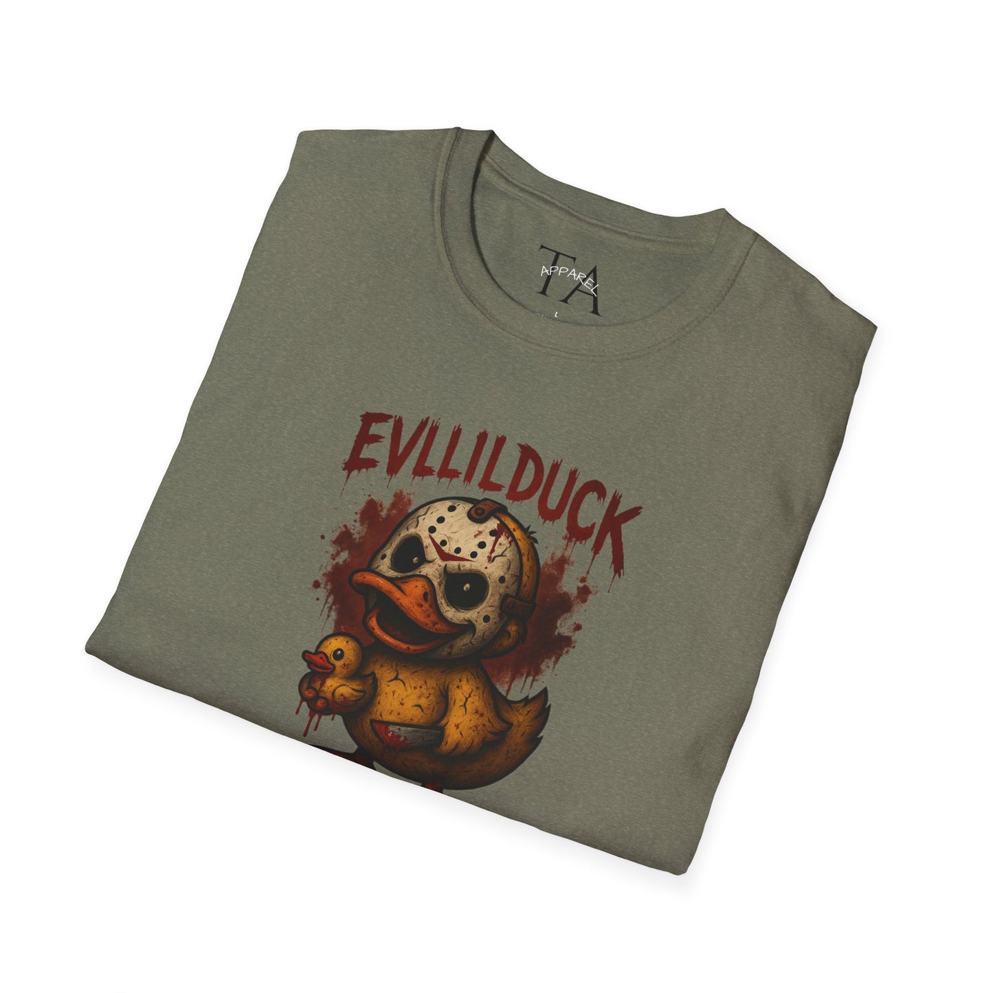 EVLLILDUCK Funny Graphic T-Shirt, Cute Duck Shirt, Unisex Softstyle Tee, Gift for Kids, Funny Quirky T-Shirt, Casual Wear, Halloween Apparel