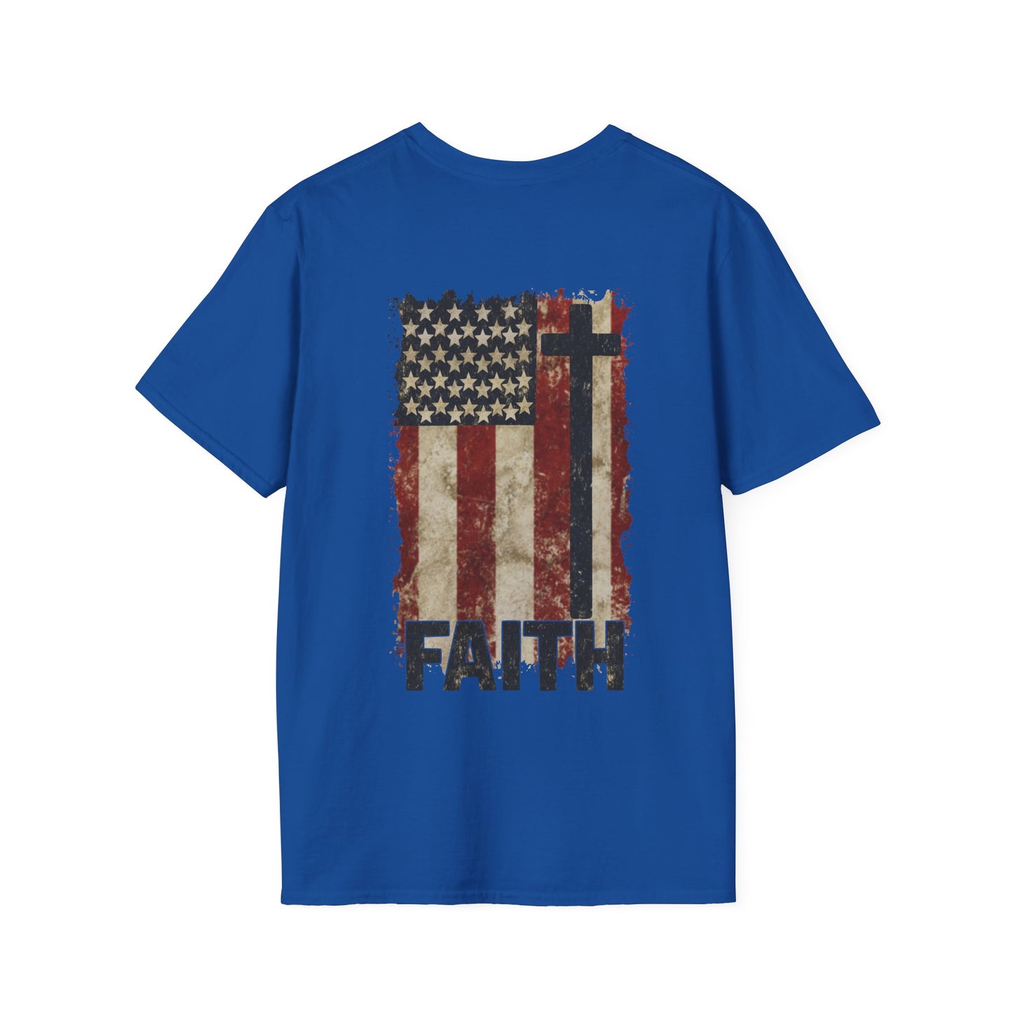 Faith-Inspired Unisex Softstyle T-Shirt, Vintage American Flag Tee, Inspirational Faith Shirt, Christian Apparel, Gifts for Believers