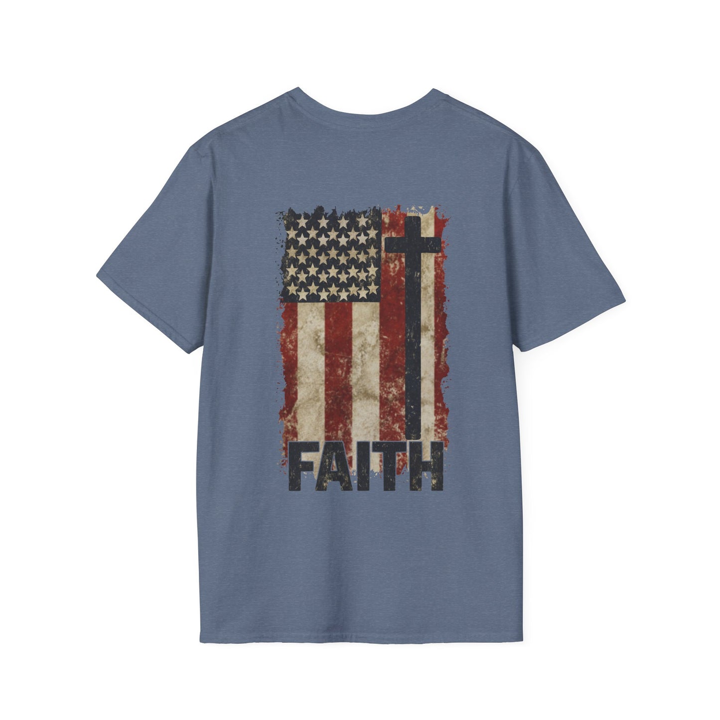 Faith-Inspired Unisex Softstyle T-Shirt, Vintage American Flag Tee, Inspirational Faith Shirt, Christian Apparel, Gifts for Believers