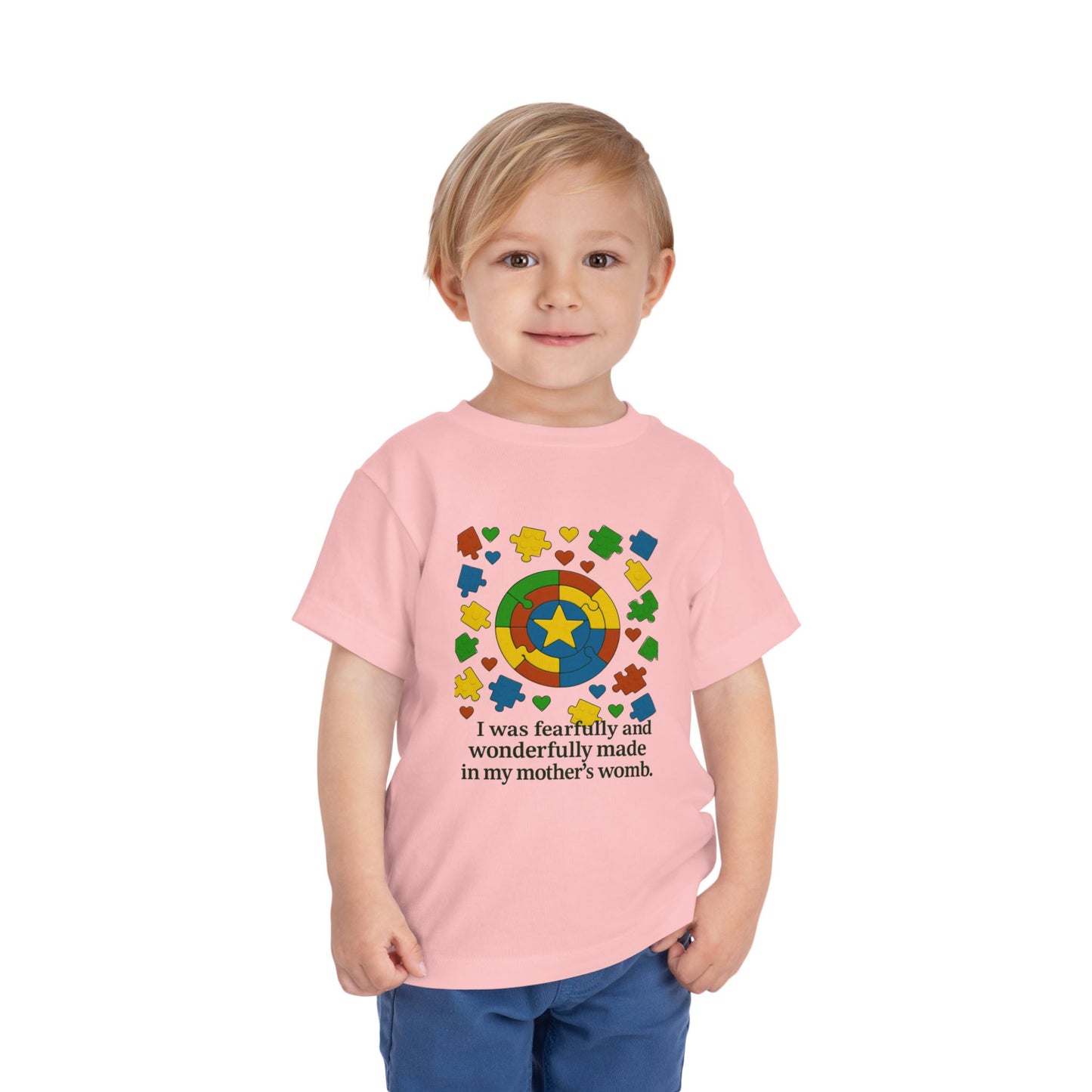 Autism Inspirational Tee - 'Fearfully and Wonderfully Made' - Toddler T-Shirt - Cute Gift for Kids, Baby Shower, Religious Celebrations