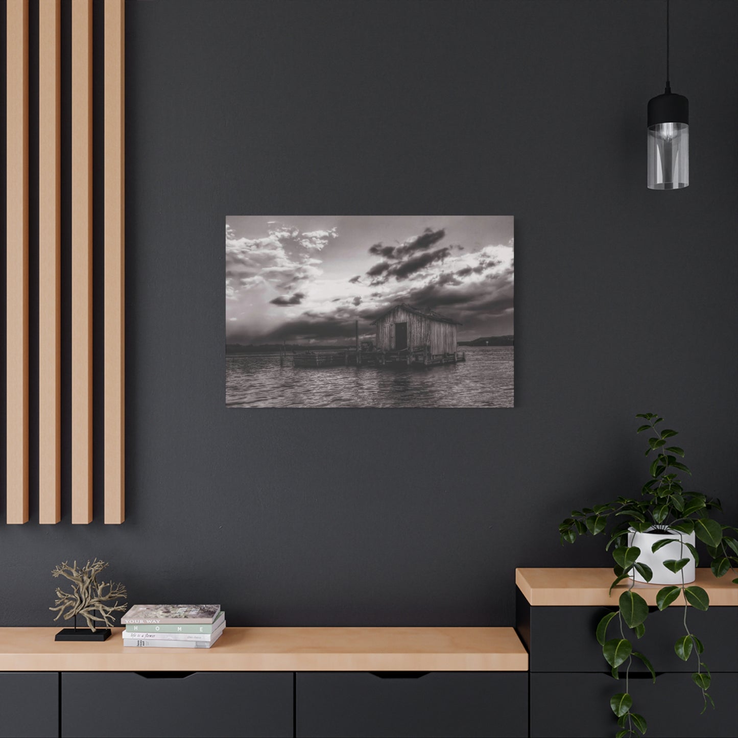 Serene Landscape Canvas Art, Rustic Home Decor, Black and White Wall Art, Perfect for Living Room, Gift for Nature Lovers