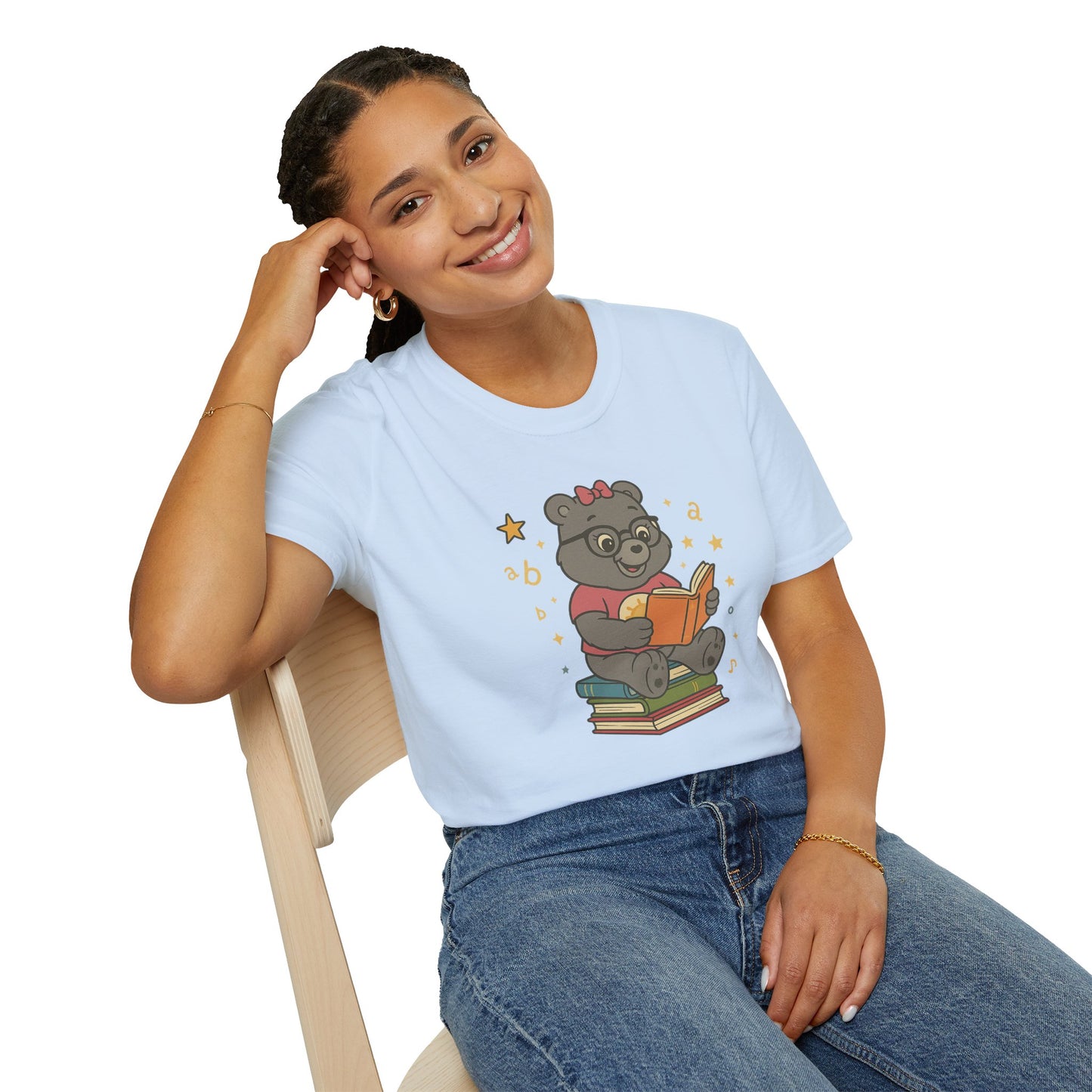 Carebear Jr Book Design Unisex Softstyle T-Shirt, Kids Graphic Tee, Children Reading Shirt, Cute Bear Illustration Top, Retro Style Apparel