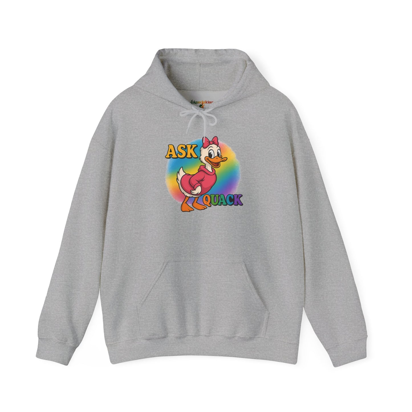 Askquack Female Duck Unisex Hoodie, Quirky Duck Design Sweatshirt, Novelty Animal Jumper, Humorous Duck Apparel, Unique Hooded Top