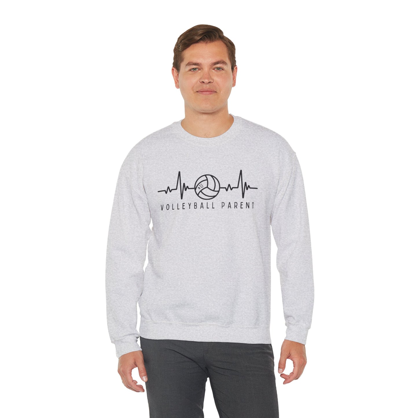 Volleyball Parent Heartbeat Sweatshirt Customizable, Cozy Gift for Sports Lovers, Perfect for Game Days, Unisex Crewneck, Soft and Stylish