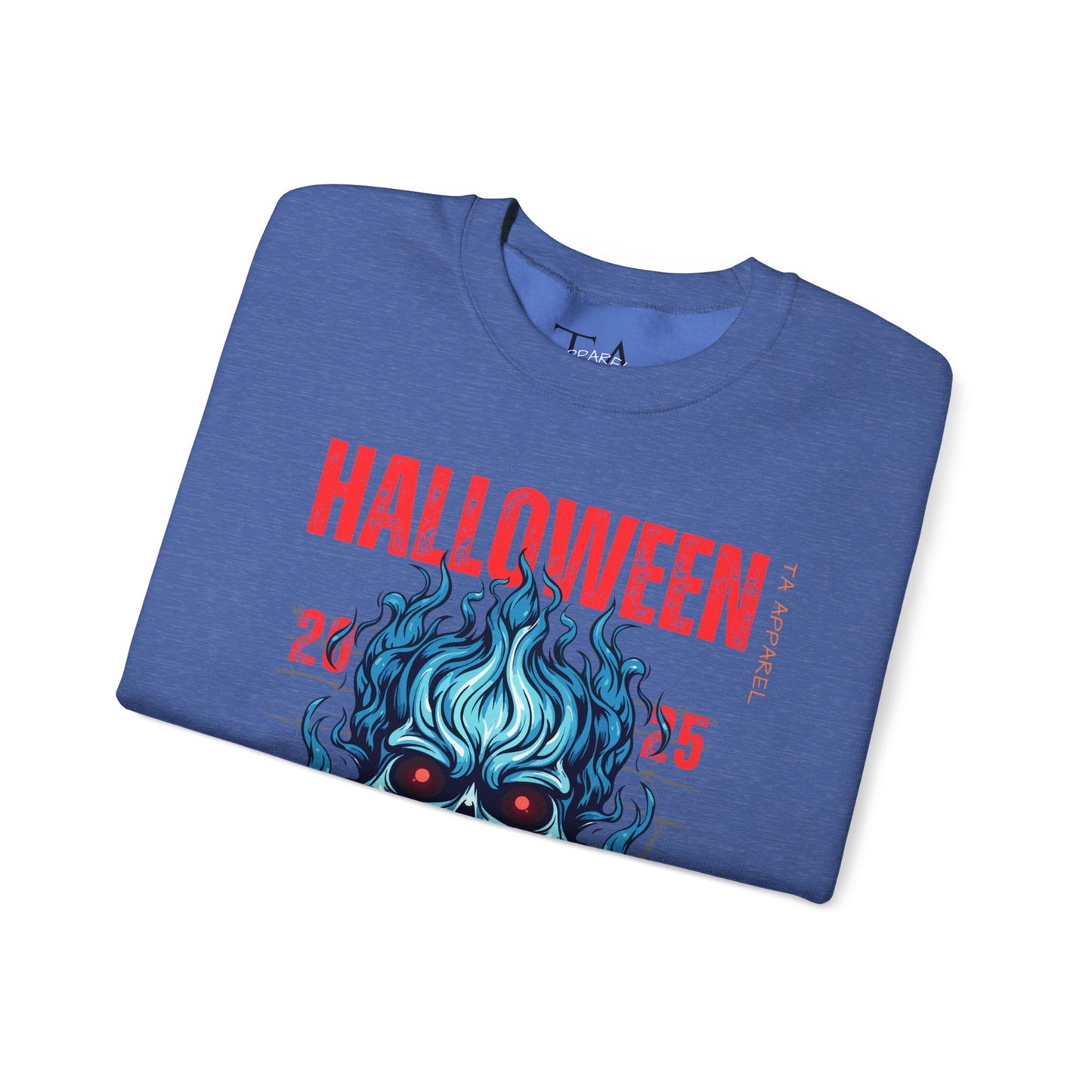 Halloween Fire Skull Sweatshirt, Unisex Crewneck for Fall, Spooky Season Apparel, Gift for Halloween Lovers, Cozy Awareness Top