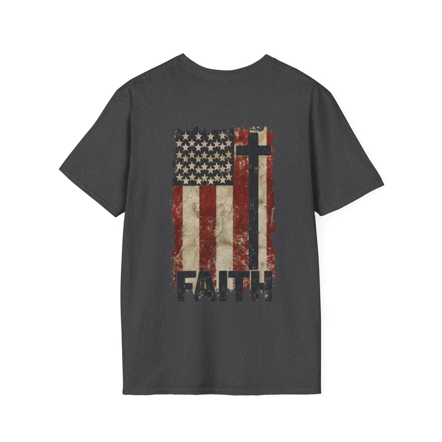 Faith-Inspired Unisex Softstyle T-Shirt, Vintage American Flag Tee, Inspirational Faith Shirt, Christian Apparel, Gifts for Believers