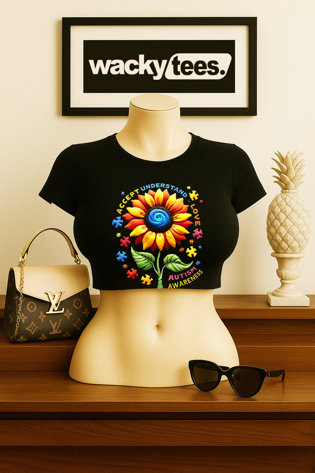 Accept Understand Love Autism Awareness Sunflower Graphic Tee Shirt