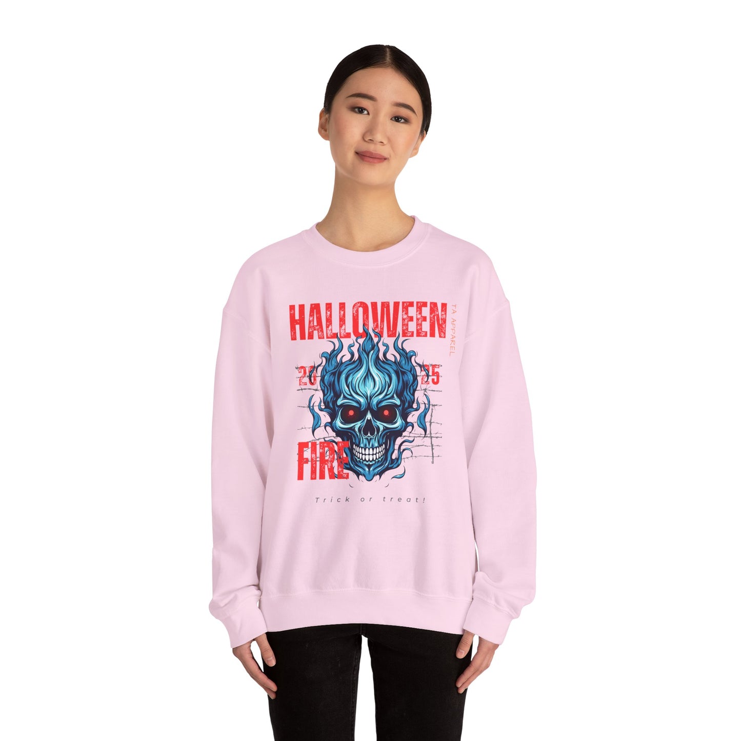 Halloween Fire Skull Sweatshirt, Unisex Crewneck for Fall, Spooky Season Apparel, Gift for Halloween Lovers, Cozy Awareness Top