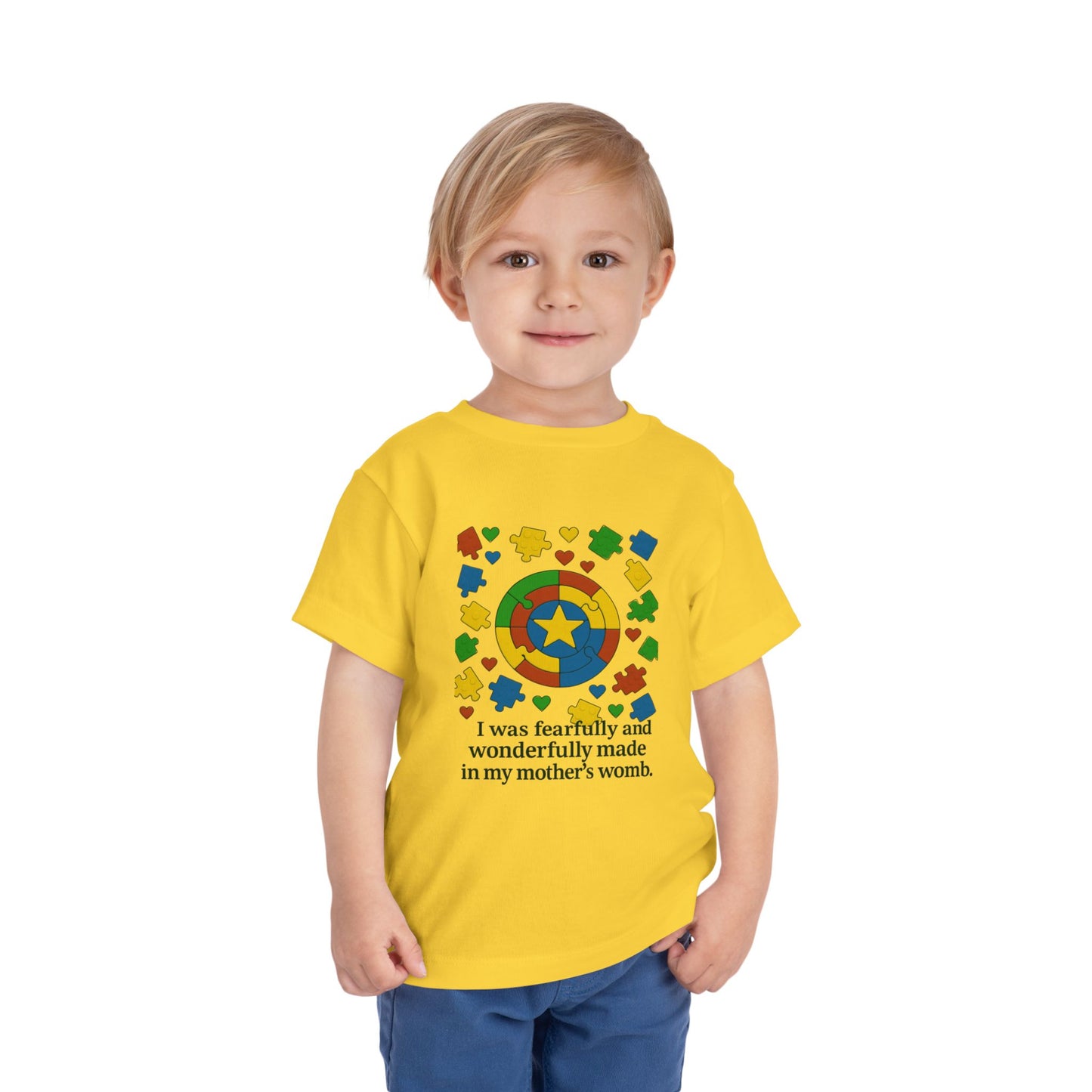 Autism Inspirational Tee - 'Fearfully and Wonderfully Made' - Toddler T-Shirt - Cute Gift for Kids, Baby Shower, Religious Celebrations