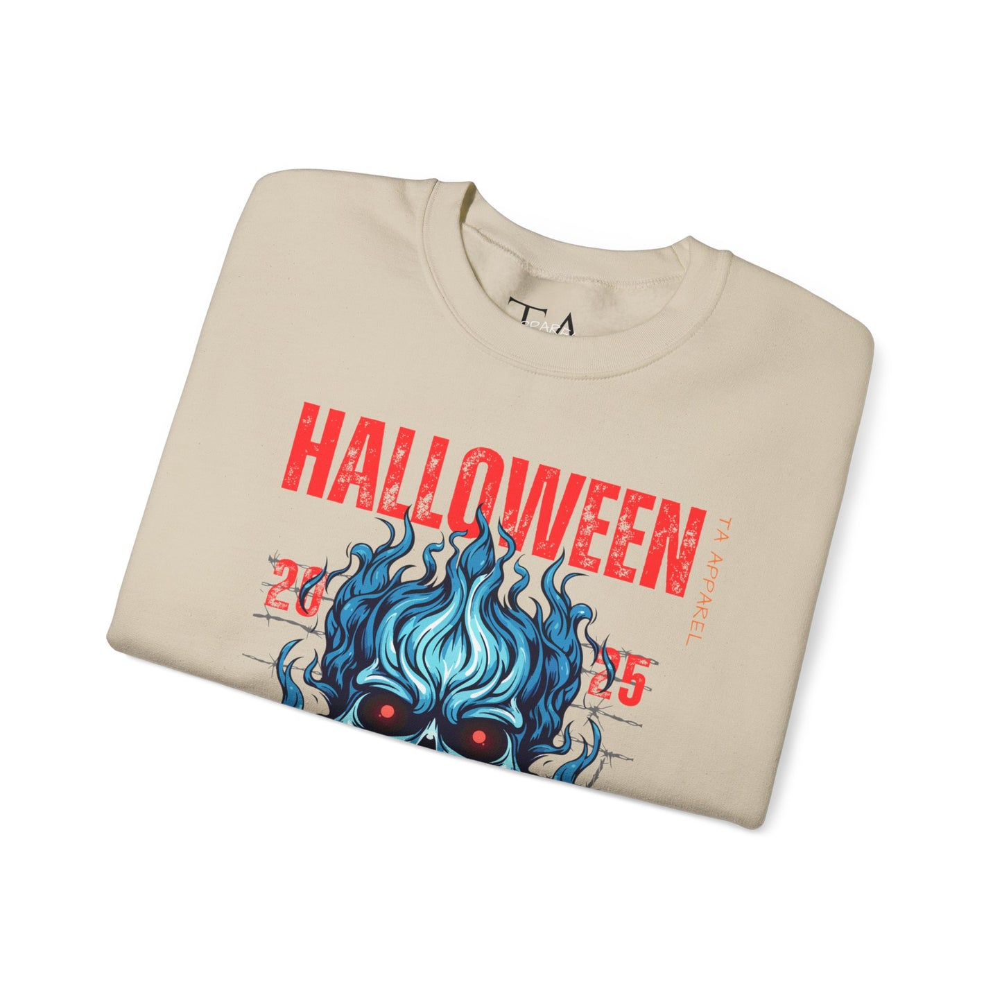 Halloween Fire Skull Sweatshirt, Unisex Crewneck for Fall, Spooky Season Apparel, Gift for Halloween Lovers, Cozy Awareness Top