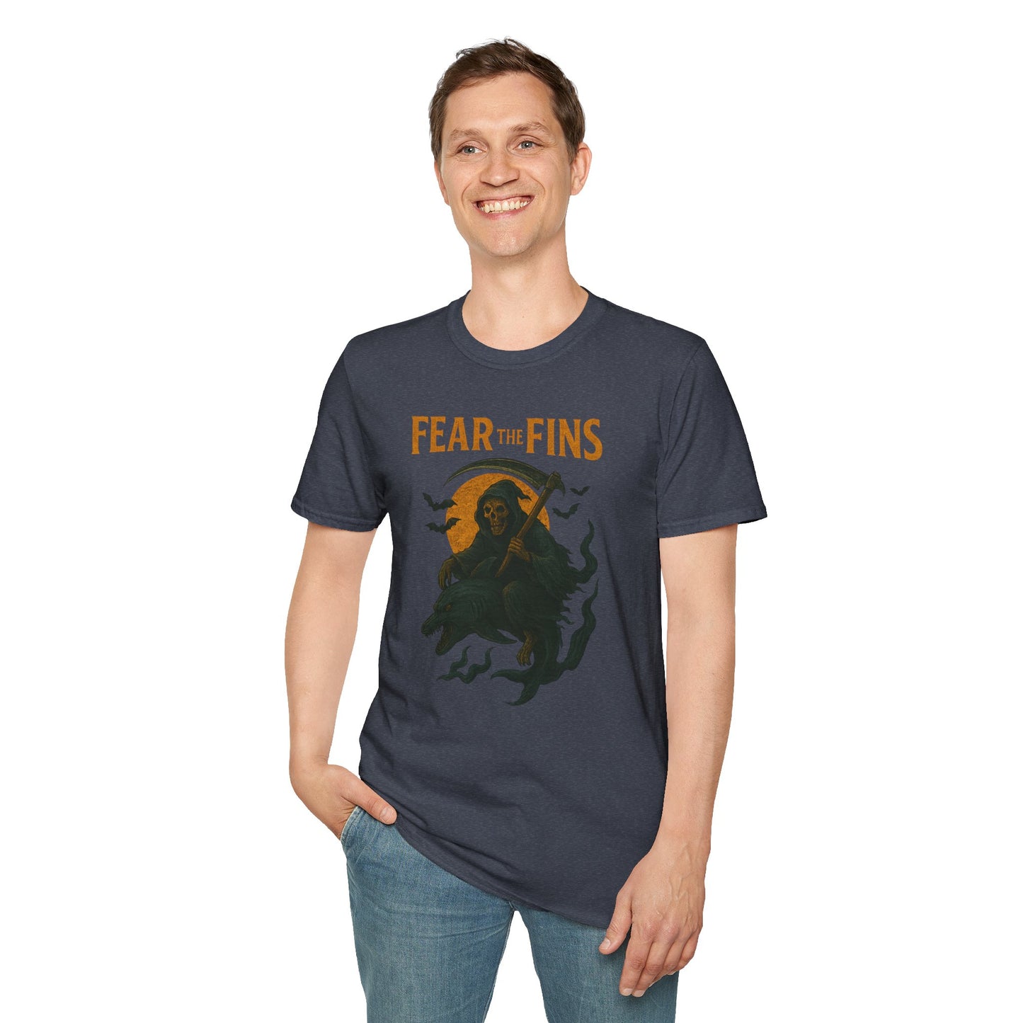 Miami Dolphins Halloween Unisex T-Shirt - Fear the Fins - Gifts for Ocean Lovers, Spooky Occasions, Casual Wear, Beach Parties, Horror Tee