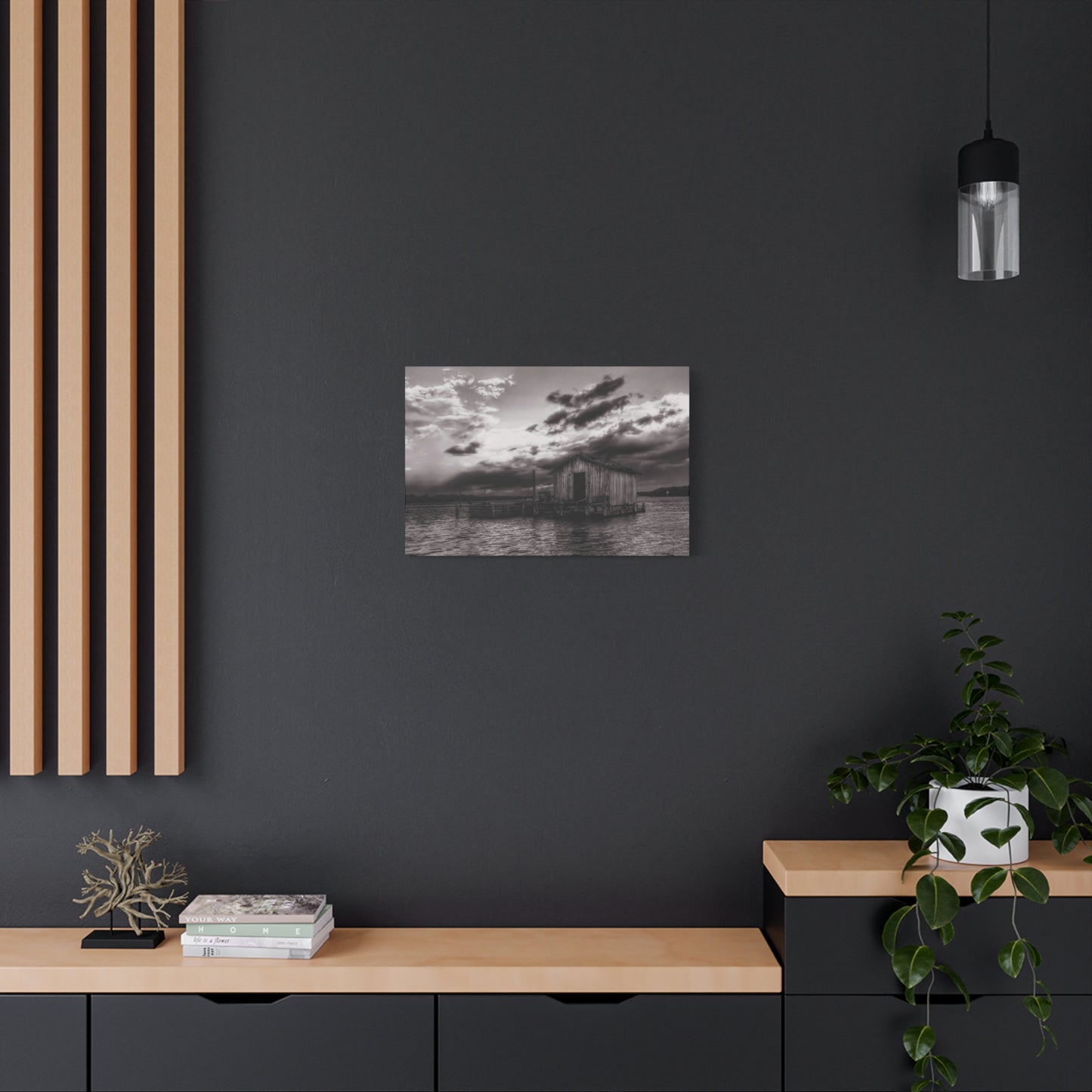 Serene Landscape Canvas Art, Rustic Home Decor, Black and White Wall Art, Perfect for Living Room, Gift for Nature Lovers