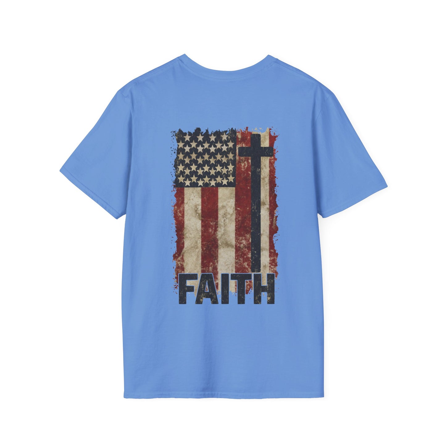 Faith-Inspired Unisex Softstyle T-Shirt, Vintage American Flag Tee, Inspirational Faith Shirt, Christian Apparel, Gifts for Believers