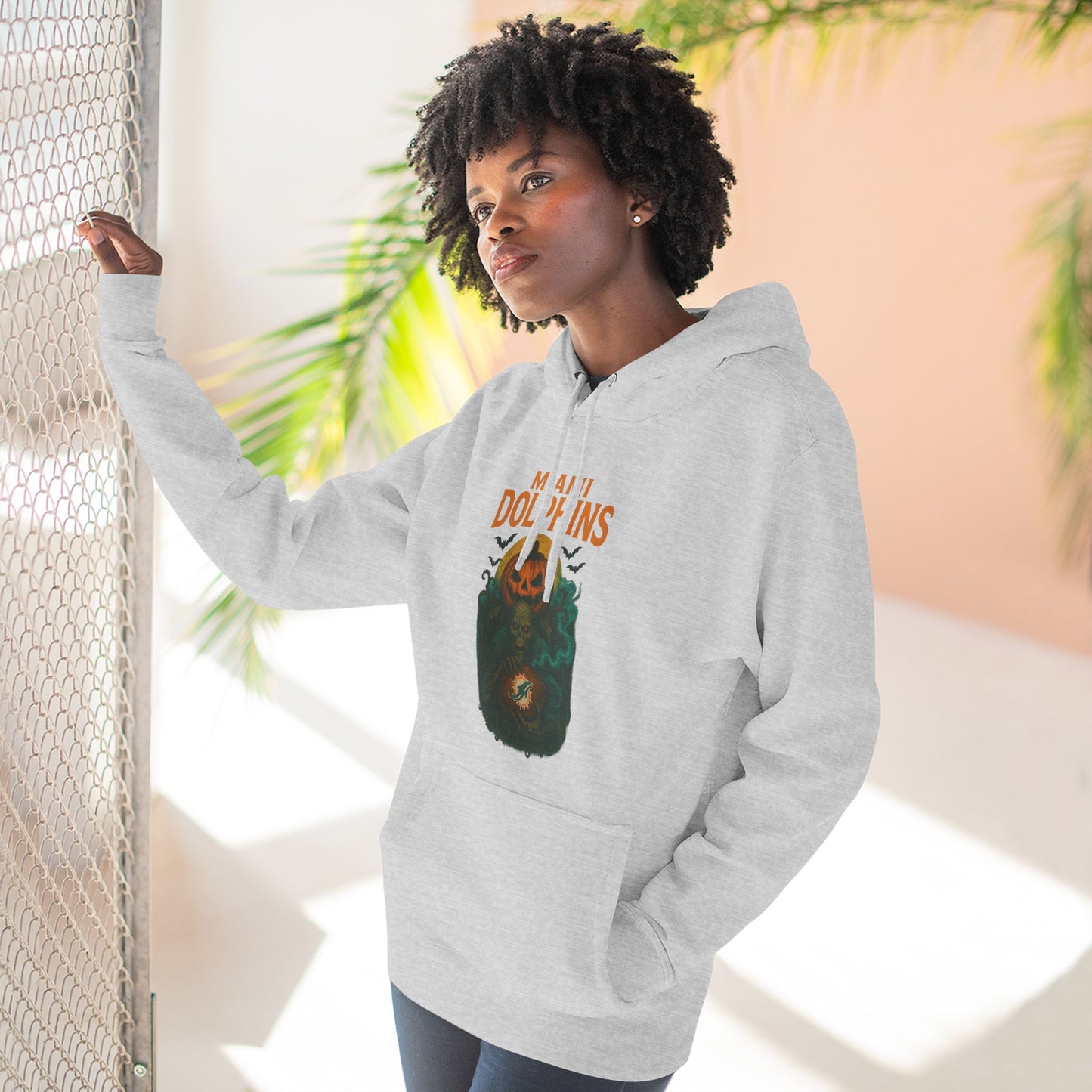 Halloween Cozy Dolphin Fleece Hoodie: Ocean Lovers, Casual Wear, Animal Lovers Gift, Beach Days, Relaxing at Home. Sea Life Graphic